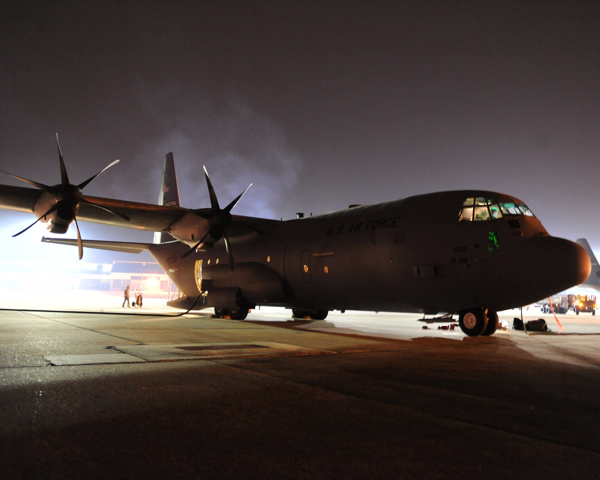 A Little Rock Air Force Base, Ark.,  C-130J Hercules sits ready to depart Pope Air Force Base, N.C., to travel to Port-au-Prince International Airport, Haiti Jan. 17, 2010. The C-130J will be transporting personnel, medical supplies and equipment to aid in the Haitian relief efforts after a devastating earthquake struck the country Jan. 12, 2010. Little Rock AFB is a component of Air Mobility Command. Since relief operations began Jan. 13, 2010, AMC aircraft have deliver more than 323 tons of emergency tons of cargo to Haiti. (USAF Photo by Staff Sgt. Chad Chisholm) (RELEASED)