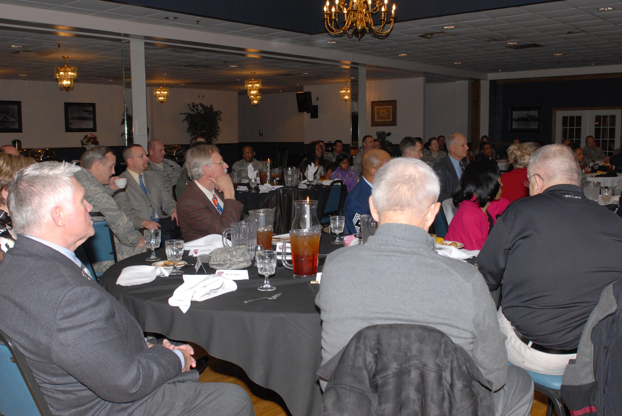 Team Little Rock members commemorate the life of Dr. Martin Luther King Jr. Jan. 14 at a luncheon in his honor at Hangar 1080.The luncheon celebrated the Jan. 18 birthday of Dr. King., a Baptist minister, activist, Nobel Peace Prize winner, advocate of nonviolent civil disobedience and a prominent leader of the American civil rights movement. (U.S. Air Force photo by Senior Airman Christine Clark)