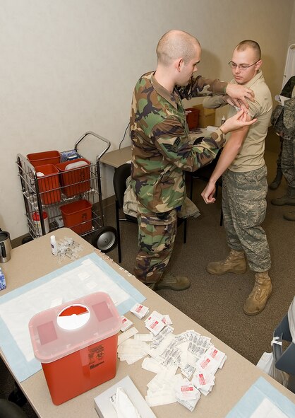 Team Dover members received H1N1 inoculations Jan. 13 and 15 at the 436th Medical Group. These inoculations were to prevent the development and spread of the H1N1 influenza virus. (U.S. Air Force photo/Jason Minto)