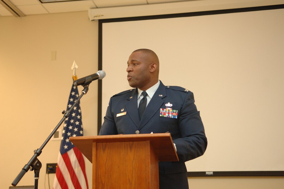 BUCKLEY AIR FORCE BASE, Colo. -- The guest speaker at the Legacy of Dr. King luncheon was Col. Gerald Curry, Headquarters Air Force Space Command director of security forces. (U.S. Air Force photo by Tech. Sgt. Shirley Henderson)