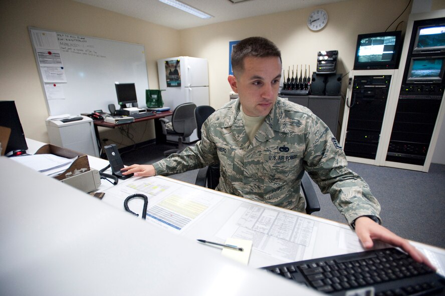 MISAWA AIR BASE, Japan -- Staff Sgt. Camilo Romero, 35th Logistics Readiness Squadron fuels service center controller, answers radio calls at the fuels service center Jan. 19. The FSC is responsible for coordinating the distribution of fuel, accounting for every drop of fuel and serving as an after-hours communications hub for the 35th LRS. The FSC is currently celebrating five years of error-free fuels accounting reconciliation. (U.S. Air Force photo/Staff Sgt. Samuel Morse)