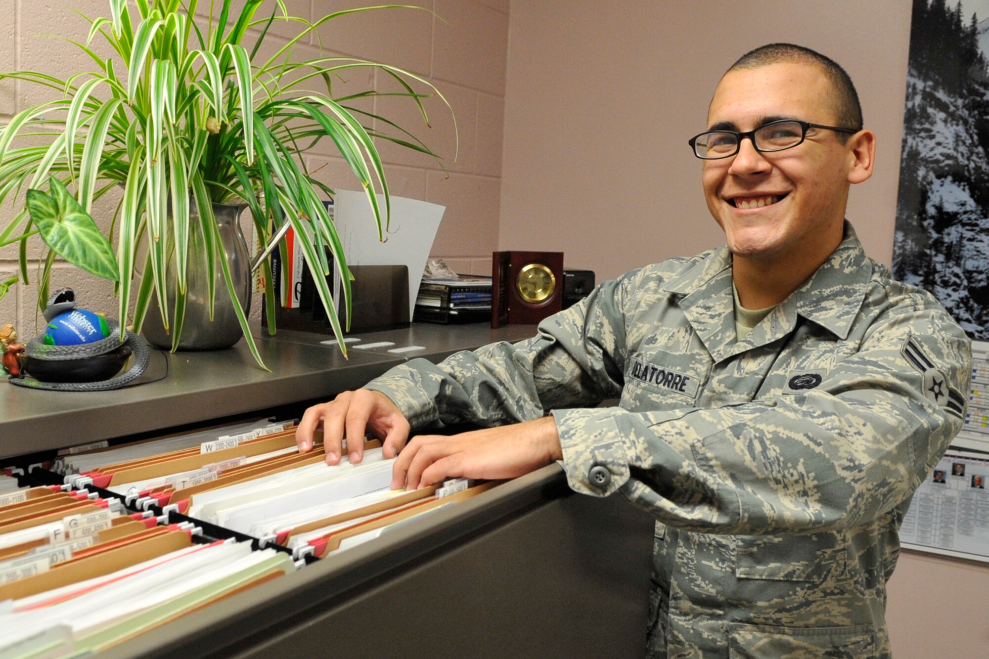 Airman 1st Class Joseph De La Torre was selected for this week's First Knight award. This award is designed to recognize outstanding Airmen each week for the work they do every day. (Air Force photo by Rob Bussard)