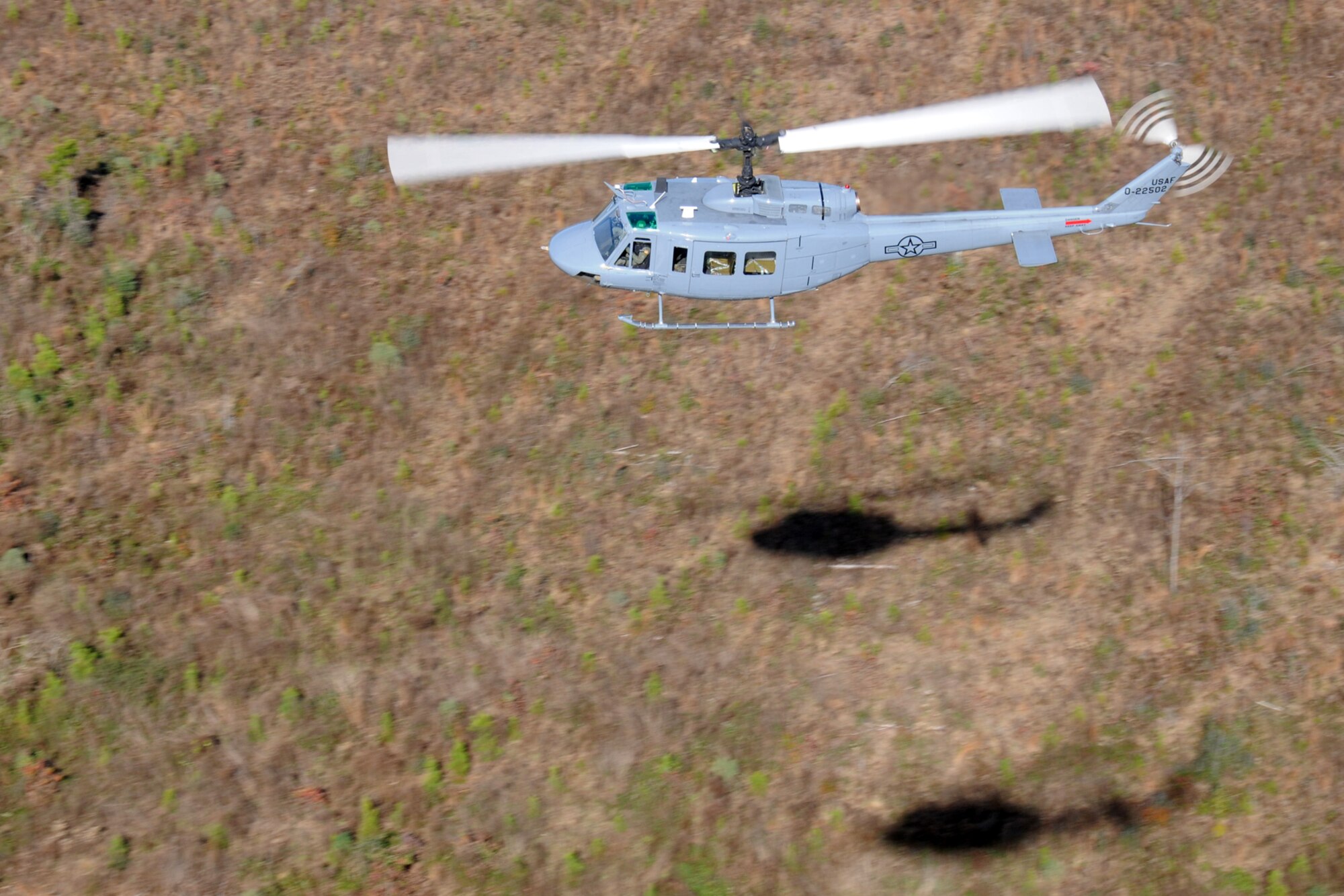 Students from the 23rd Flying Training Squadron at Fort Rucker, Ala., piloting UH-1H Iroquois helicopters, practice formation-flight patterns.  The 23rd FTS is the third and final phase of undergraduate pilot training before the student pilots can obtain their wings.  It is the Air Force's primary source of helicopter pilot training for special operations, combat search and rescue, missile support and distinguished visitor airlift missions. (U.S. Air Force photo/Airman 1st Class Anthony Jennings)