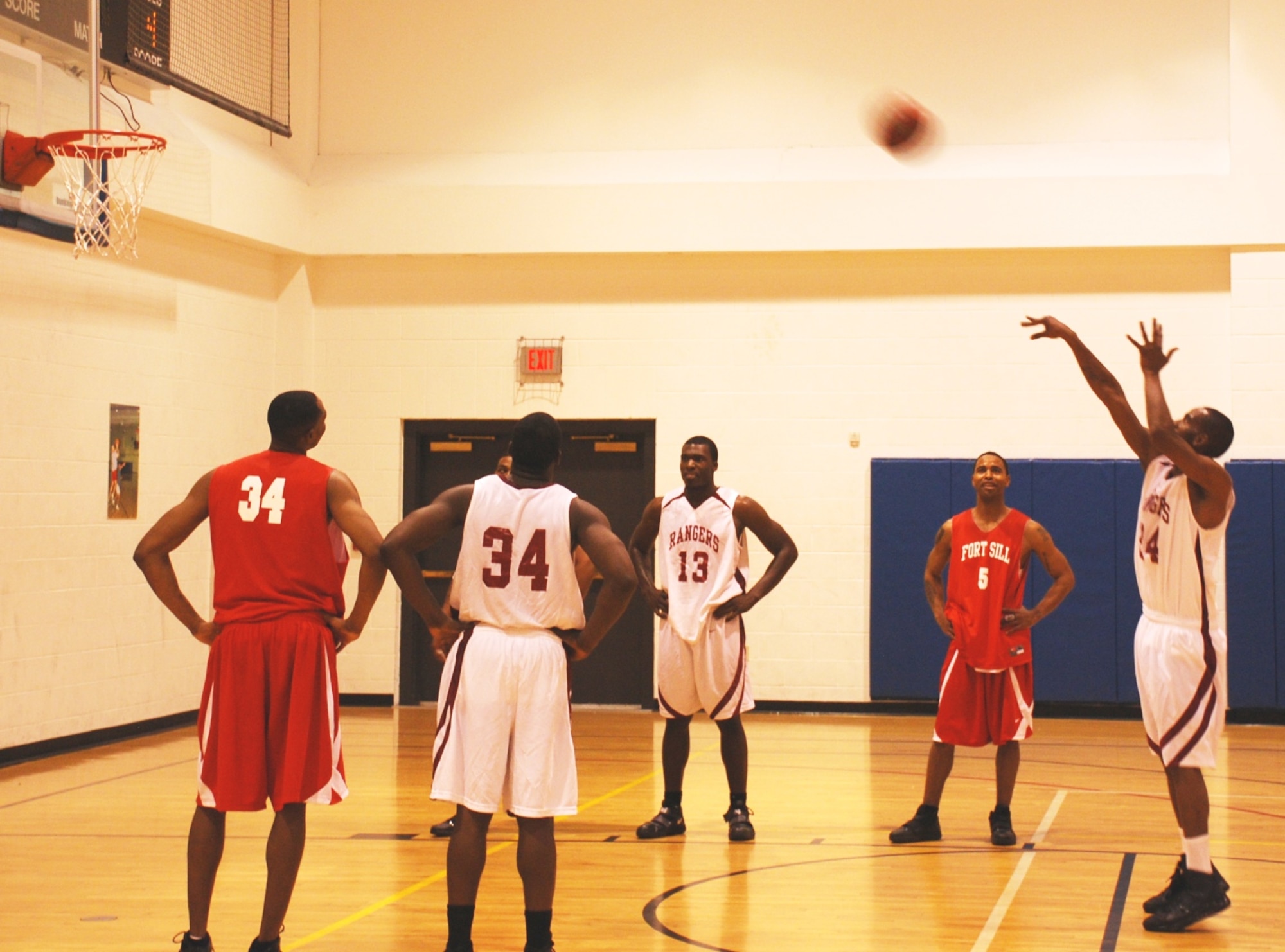 Fort Sill plays Fort Sam Houston in the championship game for the Martin Luther King Jr. Basketball Tournament Jan. 17 at the Pitsenbarger Gym. Teams from all over the nation attended, but the fight for the championship title came down to a three-game battle between the Fort Sill Cannoneers and the Fort Sam Rangers. Fort Sill won 109-86. (U.S. Air Force photo/Airman 1st Class Valerie Hosea)