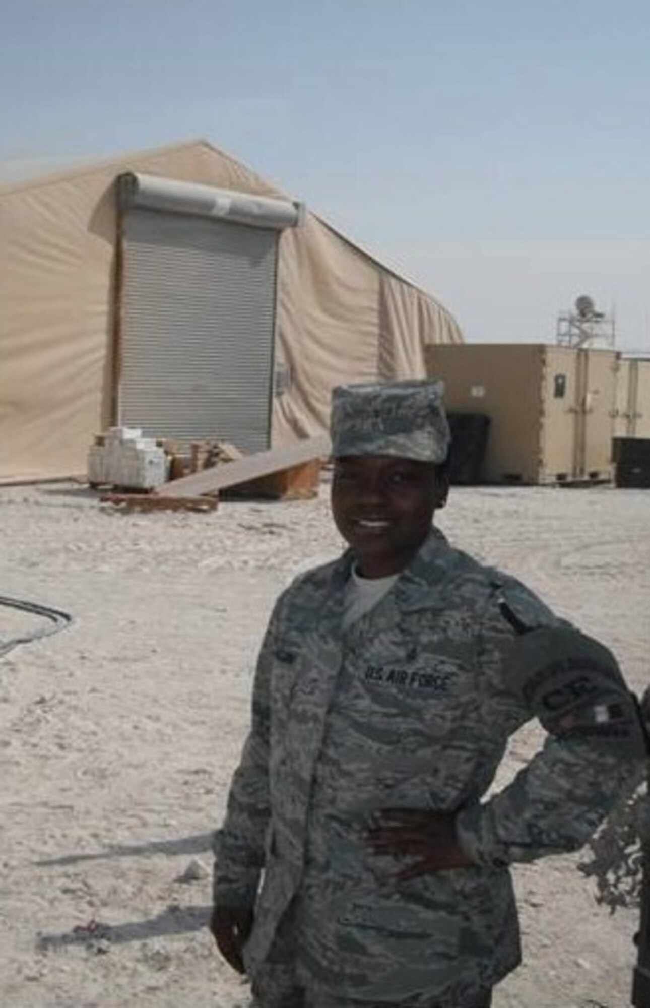 Staff Sgt. Jamie Robinson, 379th Expeditionary Civil Engineer Squadron NCOIC of civil engineer escort support, received the base Medic Warrior of the Month Award. Robinson is deployed from the 4th Medical Support Squadron at Seymour Johnson Air Force Base, N.C. (Courtesy photo)