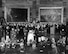 Undated photo of the Joint Service Body Bearer team escorting the reamins of an unknown individual in or out of the US Capitol Rotunda.  