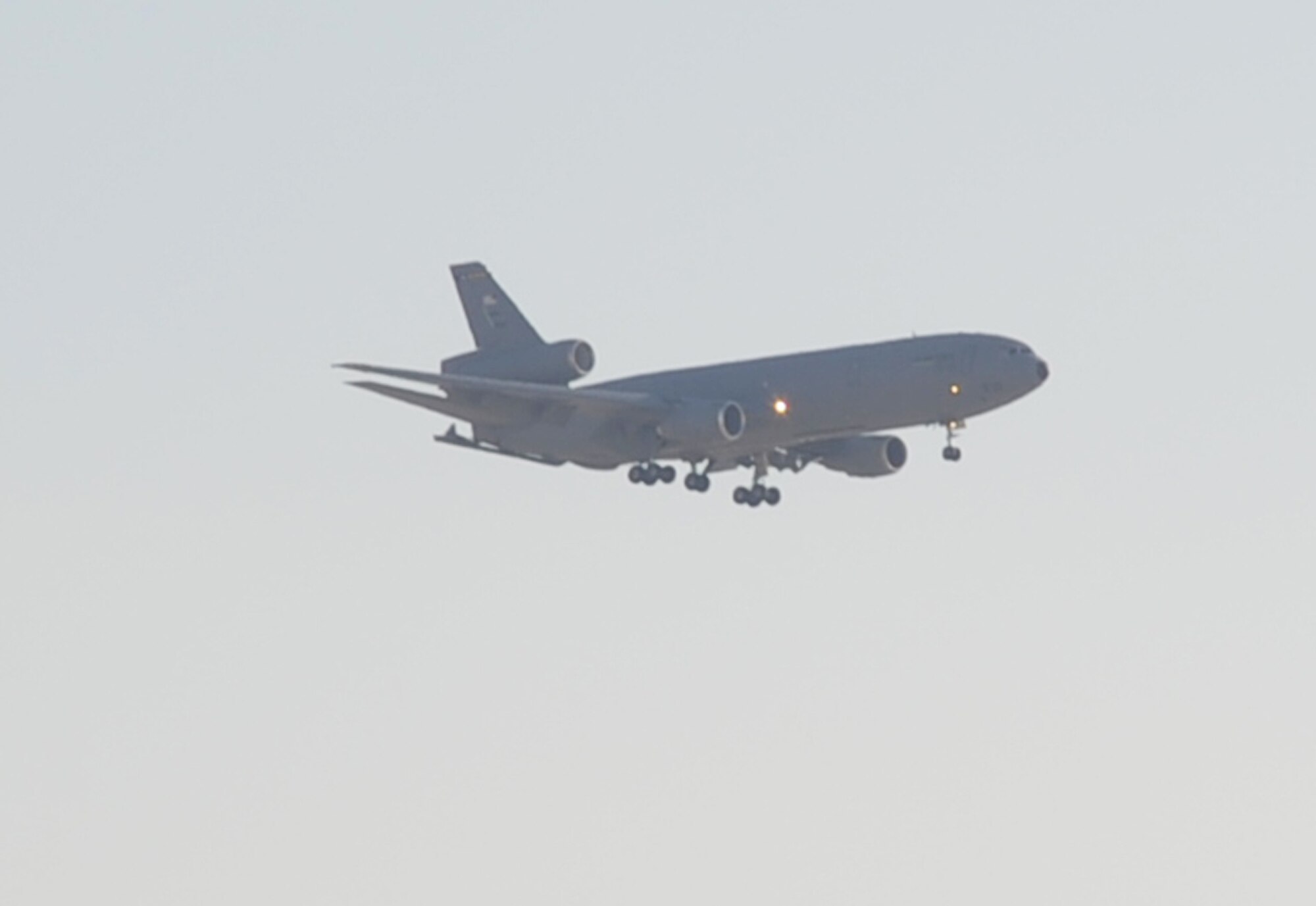 A KC-10 Extender comes in for a landing at a non-disclosed base in Southwest Asia after completing a combat air refueling mission Jan. 19, 2010. The KC-10 is one of the airframes in the U.S. Central Command area of responsibility that provides air refueling capability to provide global reach for overseas contingency operations. The KC-10 is assigned to the 908th Expeditionary Air Refueling Squadron of the 380th Air Expeditionary Wing. (U.S. Air Force Photo/Tech. Sgt. Scott T. Sturkol/Released)