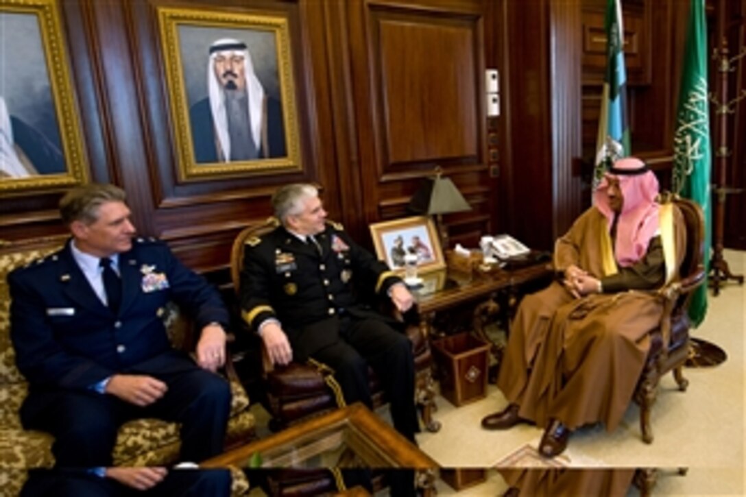 Chief of Staff of the Army Gen. George W. Casey Jr. meets with Prince Khalid bin Sultan in Riyadh, Saudi Arabia, on Jan. 18, 2010.  Casey is in Saudi Arabia to visit American service members and meet with the local military leadership.  