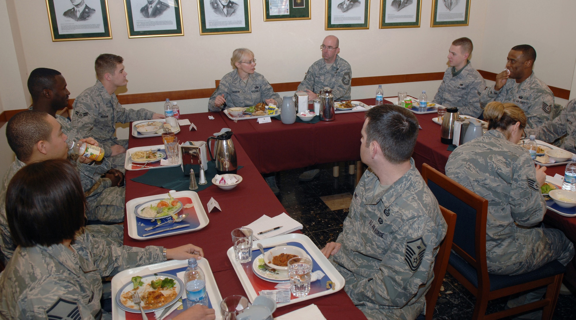 Chief Master Sgt. Pamela Derrow, U.S. Air Forces in Europe command chief, spent time with Airmen during an open forum luncheon at La Dolce Vita dining facility at Aviano Air Base, Italy. The luncheon was part of the command chief's Jan. 15, 2010, visit to the 31st Fighter Wing and provided enlisted representatives from various base organizations the opportunity to ask questions and express concerns that the enlisted force is experiencing at Aviano. (U.S. Air Force photo/Senior Airman Taylor Marr) 