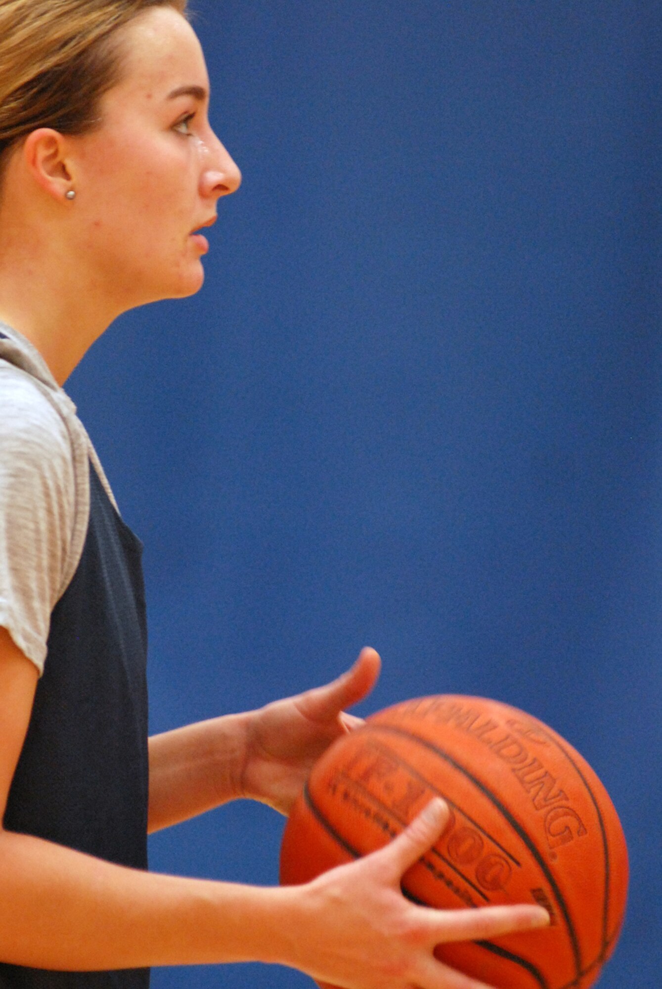 VANDENBERG AIR FORCE BASE, Calif. -- Mentally preparing for the free throw, Jessica Stewart, of the 392 Training Squadron, tries to score an extra point for the Lady Hawks here Thursday, Jan. 21, 2010. The game came to a close as the 30th Security Forces Squadron team beat the Lady Hawks 105-25.(U.S. Air Force photo/Airman 1st Class Angelina Drake)





