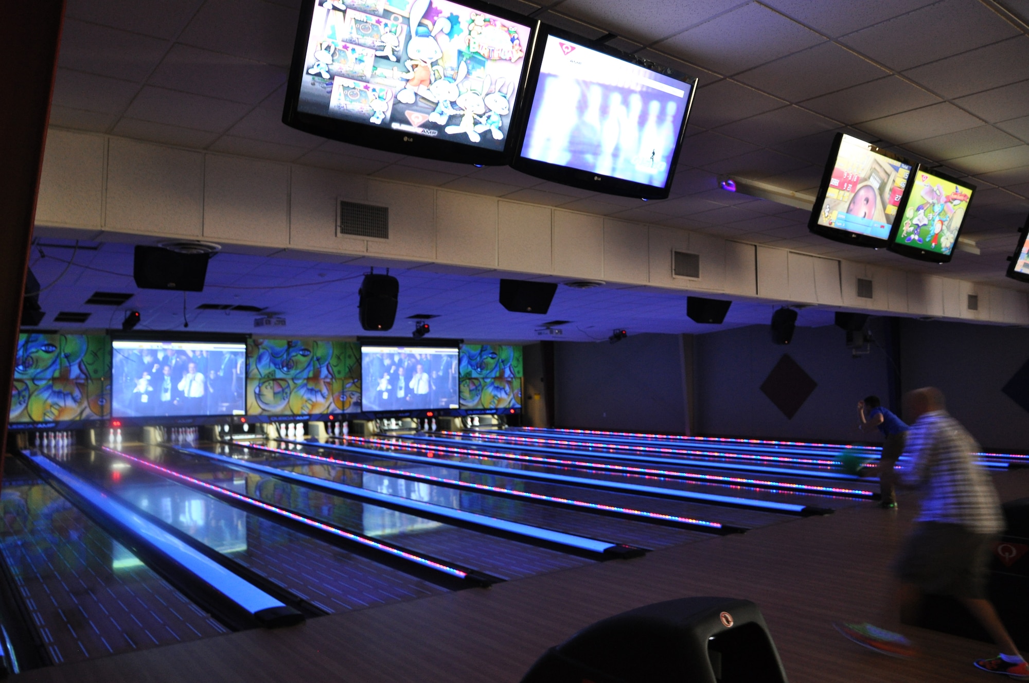 LAUGHLIN AIR FORCE BASE, Texas – Bowlers enjoy the newly renovated Cactus Lanes Bowling Center. The $540,000 project, completed in less than 60 days, features all new bowling equipment, new lights and sound and much more.  (U.S. Air Force photo by Tech. Sgt. Charlie Miller)