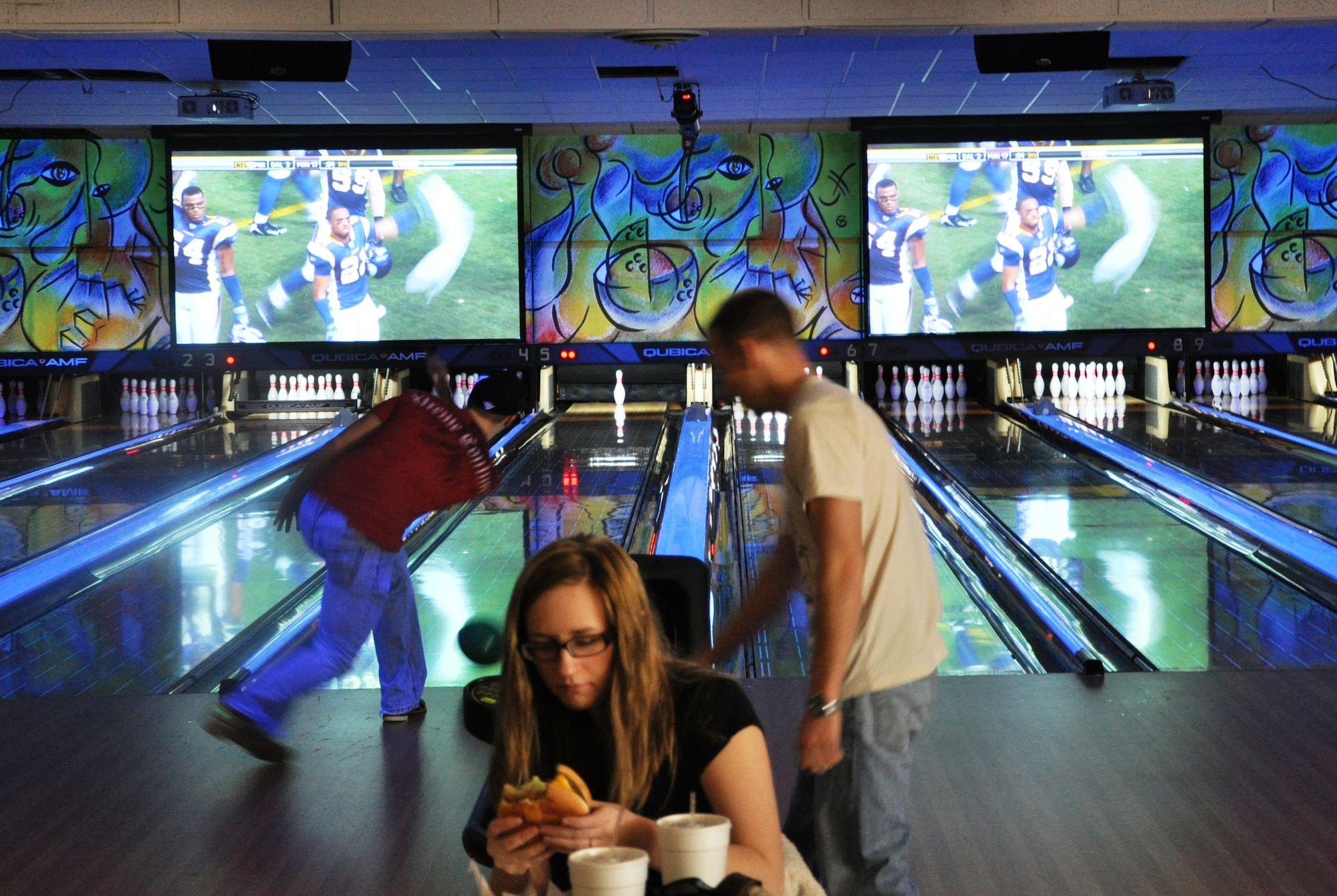 LAUGHLIN AIR FORCE BASE, Texas – Bowlers enjoy the newly renovated Cactus Lanes Bowling Center. The $540,000 project, completed in less than 60 days, features all new bowling equipment, new lights and sound and much more.  (U.S. Air Force photo by Tech. Sgt. Charlie Miller)