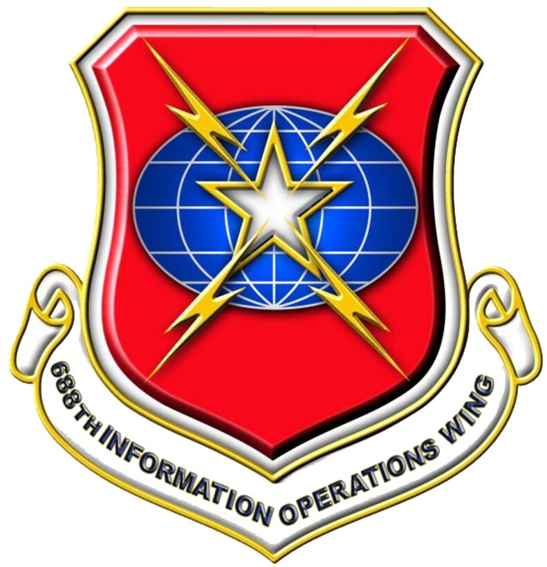 688th Information Operations Wing Shield (Color). In accordance with Chapter 3 of AFI 84-105, commercial reproduction of this emblem is NOT permitted without the permission of the proponent organizational/unit commander. Image provided by 24 AF/PA.