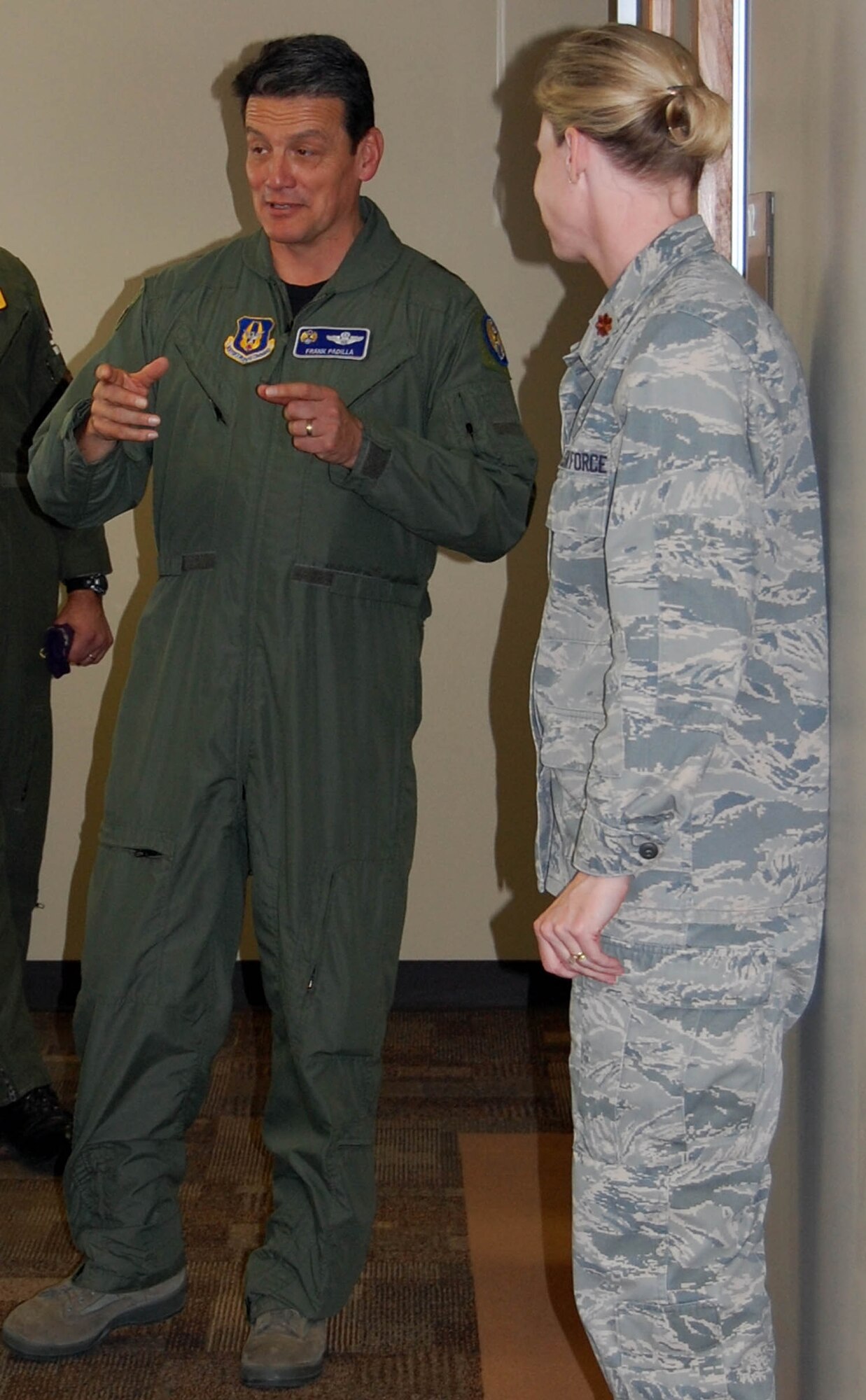 Maj. Gen. Frank Padilla, 10th Air Force commander (left), speaks with Maj. Amy Boehle, 926th Mission Support Squadron commander, and other 926th Group members during his visit here Jan. 14. General Padilla came to Nellis to participate in Air Combat Command’s annual Weapons and Tactics Conference, hosted by the United States Air Force Warfare Center. WEPTAC brings together hundreds of warfighters from the Combat Air Forces to discuss current and future issues, and provide solutions for joint employment of forces. The conference produces a prioritized test list that the USAFWC is responsible for executing. As a unit associated with the USAFWC, the 926th GP is integral to accomplishing the Operational Testing and Evaluation, and Tactics, Development and Evaluation operations from this list. General Padilla represents all Air Force Reserve Command forces operating in CAF missions, and fully supports the 926th GP in its Total Force Integration role within the USAFWC.