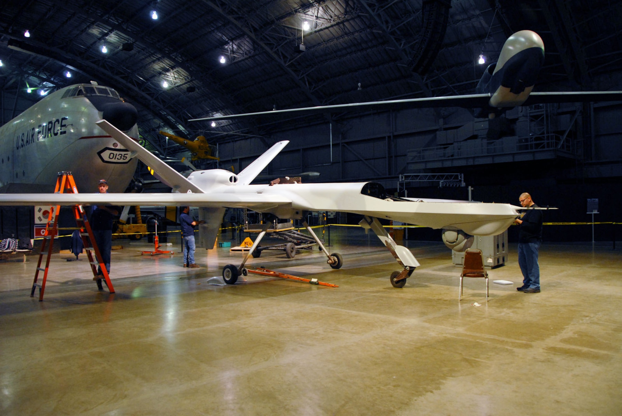 DAYTON, Ohio (01/2010) -- Restoration crews from General Atomics and the National Museum of the U.S. Air Force assemble the General Atomics YMQ-9 Reaper. (U.S. Air Force photo)