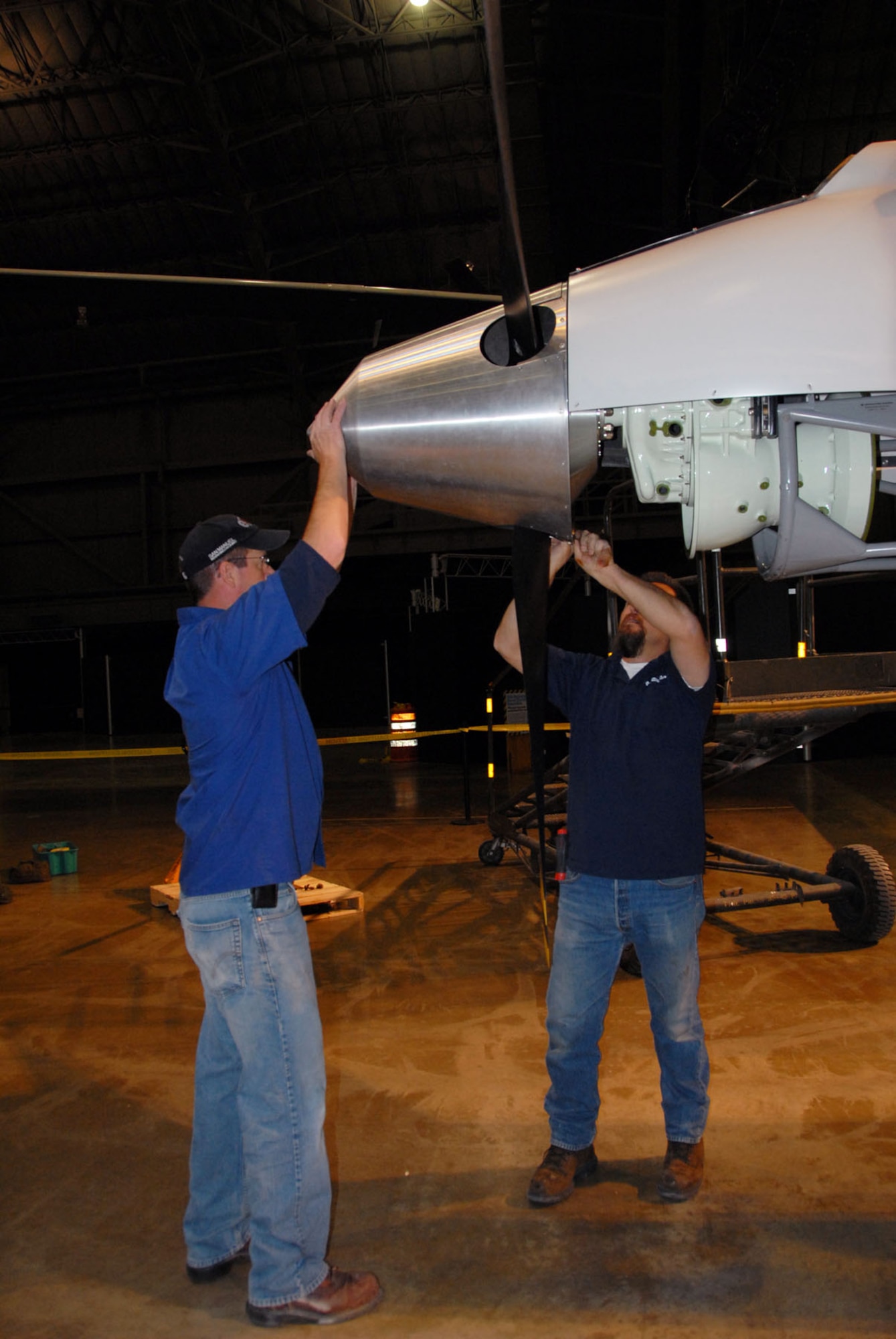 DAYTON, Ohio (01/2010) -- Restoration crews from General Atomics and the National Museum of the U.S. Air Force assemble the General Atomics YMQ-9 Reaper. (U.S. Air Force photo)