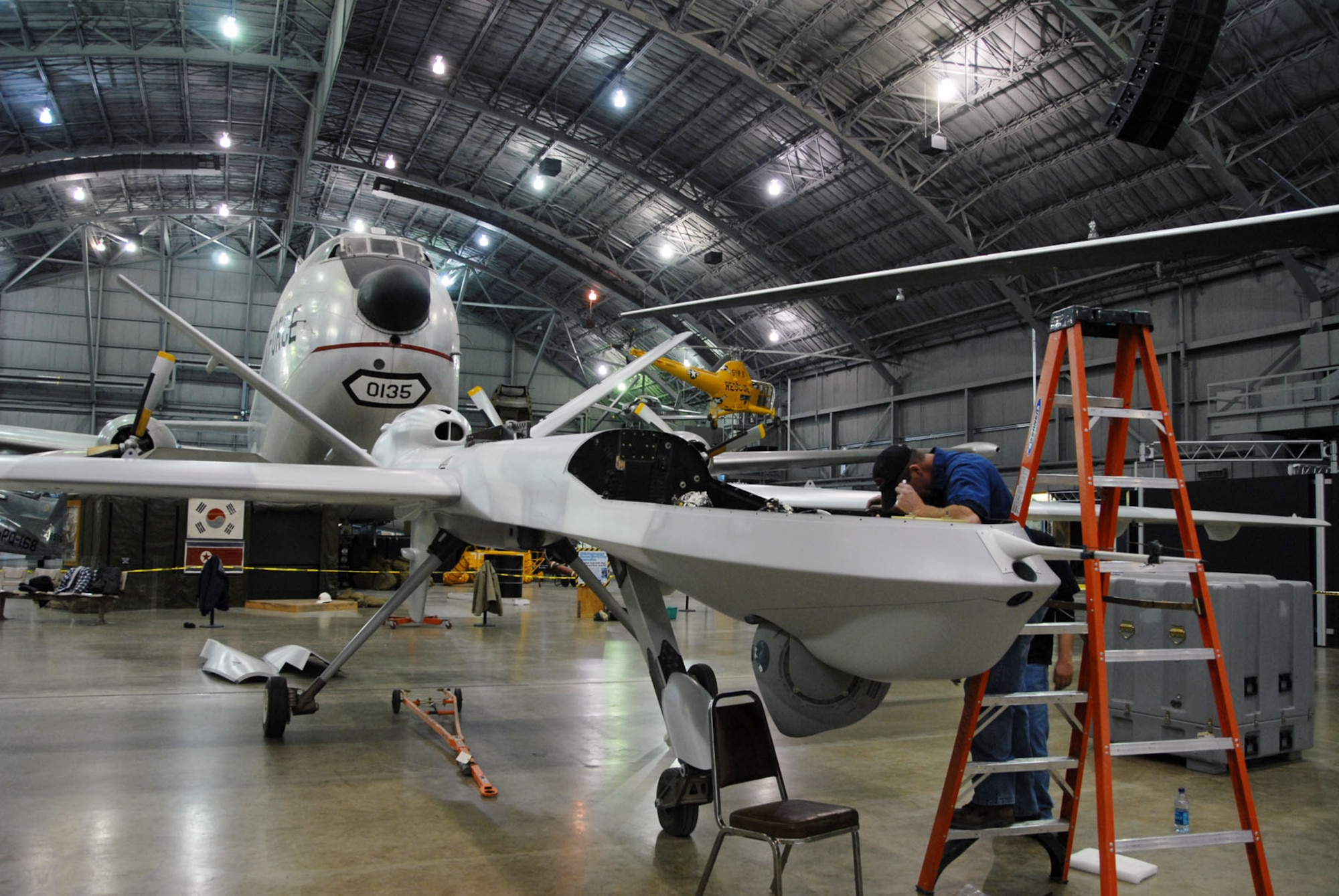 DAYTON, Ohio (01/2010) -- Restoration crews from General Atomics and the National Museum of the U.S. Air Force assemble the General Atomics YMQ-9 Reaper. (U.S. Air Force photo)
