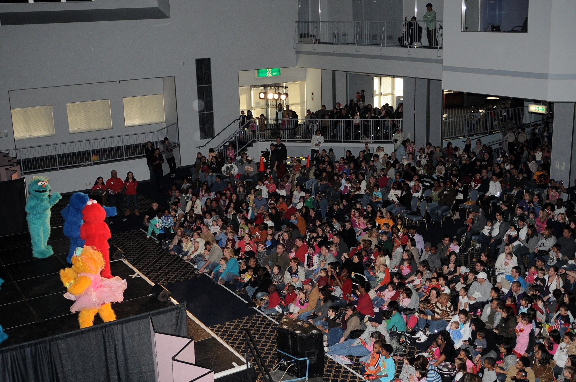 Yokota AB, Japan -- A large number of spectators enjoys a USO sponsored Sesame "Talk, Listen, Connect" performance, Jan. 16 at the Taiyo Community Center. (U.S Air Force photo/Airman 1st Class Katrina Menchaca)