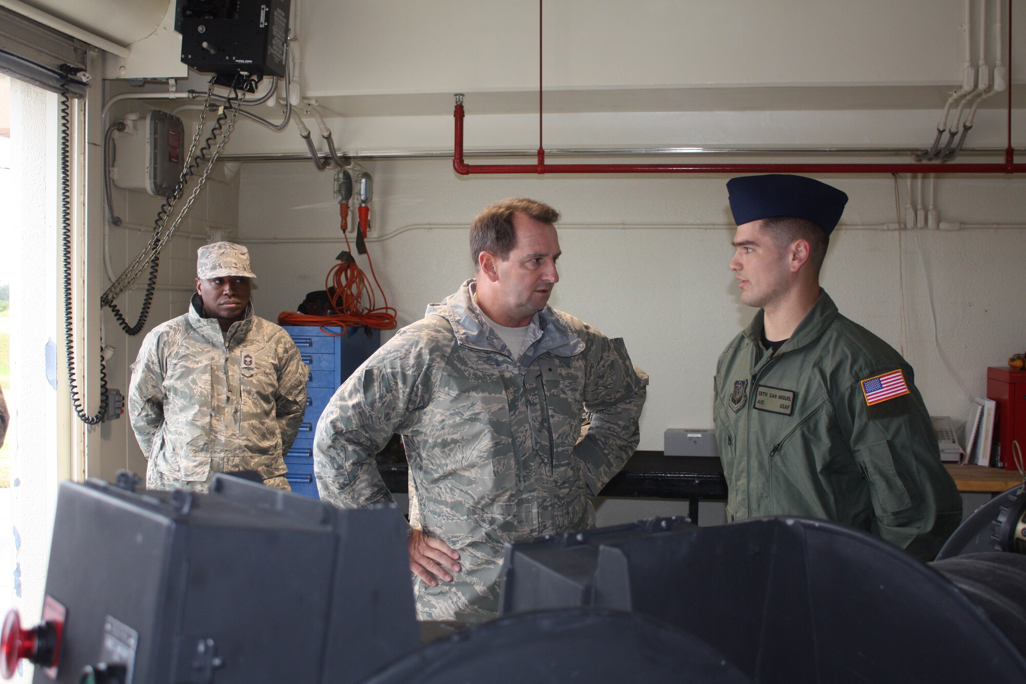 Airman 1st Class Seth San Miguel, 18th Logistics Readiness Squadron, briefs
Brig. Gen. Brent H. Baker, PACAF Director of Logistics, on the unique
mission of special operations Forward Area Refueling Point.  Airman San
Miguel is one of only 46 Airmen in the Air Force assigned to a FARP team,
and Kadena's team is the only FARP team in the Pacific theater. (Courtesy photo)