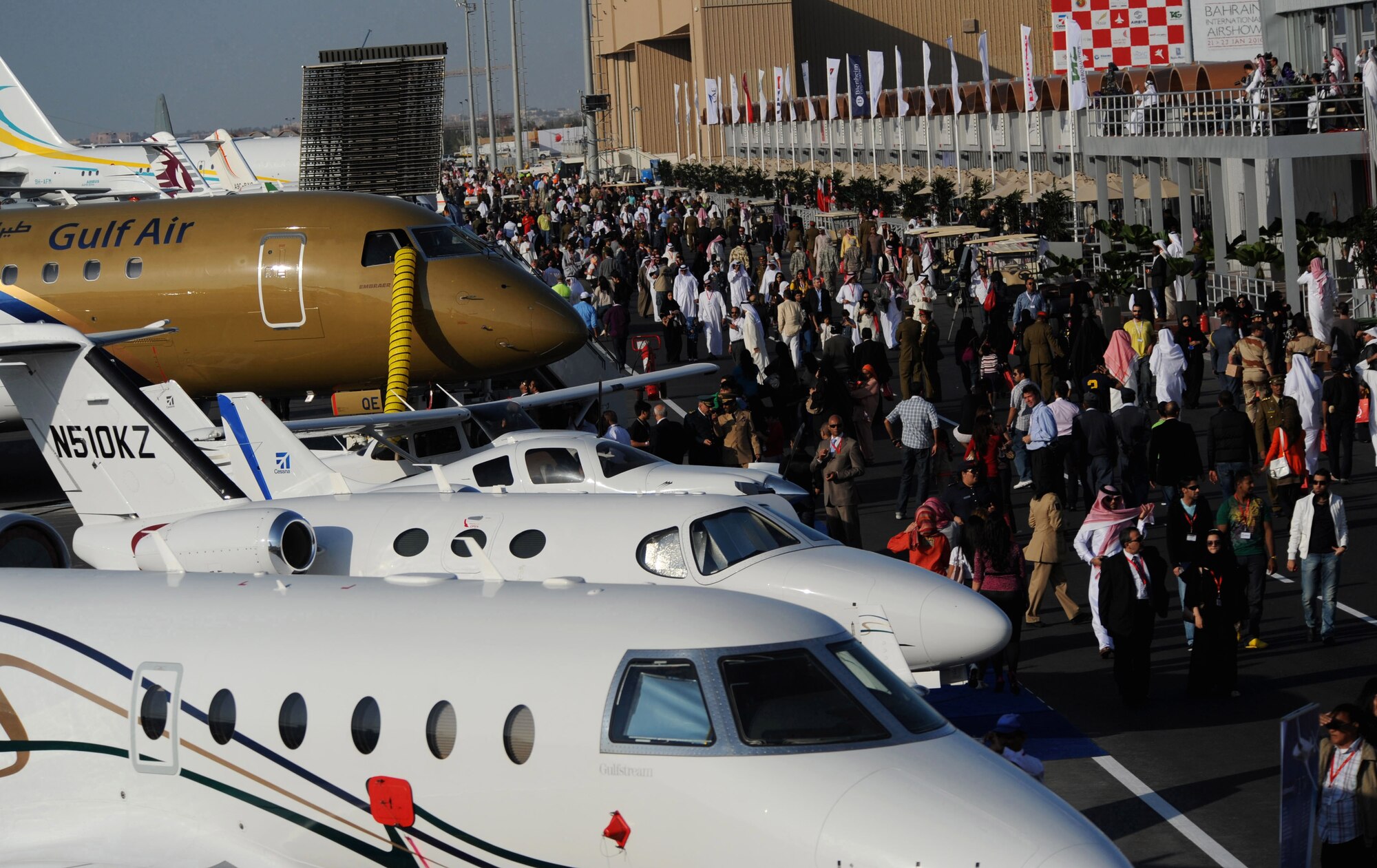Spectators from Bahrain and other Middle Eastern countries walk past aircraft during Bahrain's inaugural airshow, Jan. 23, 2010.   (U.S. Air Force photo/ Staff Sgt. Angelita Lawrence/released)

