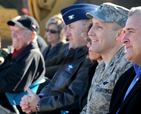 ALTUS AIR FORCE BASE, Okla-- Col. David W. Allvin, (right) former 97th Air Mobility Wing commander, attends the radar approach control groundbreaking ceremony Jan. 22. The ceremony was held to celebrate the beginning of construction on the new facility that will be built adjacent to the air traffic control tower, which will increase safety for RAPCON air traffic controllers by moving them off the airfield. (U.S. Air Force photo/Senior Airman Cherice Bryant) 
