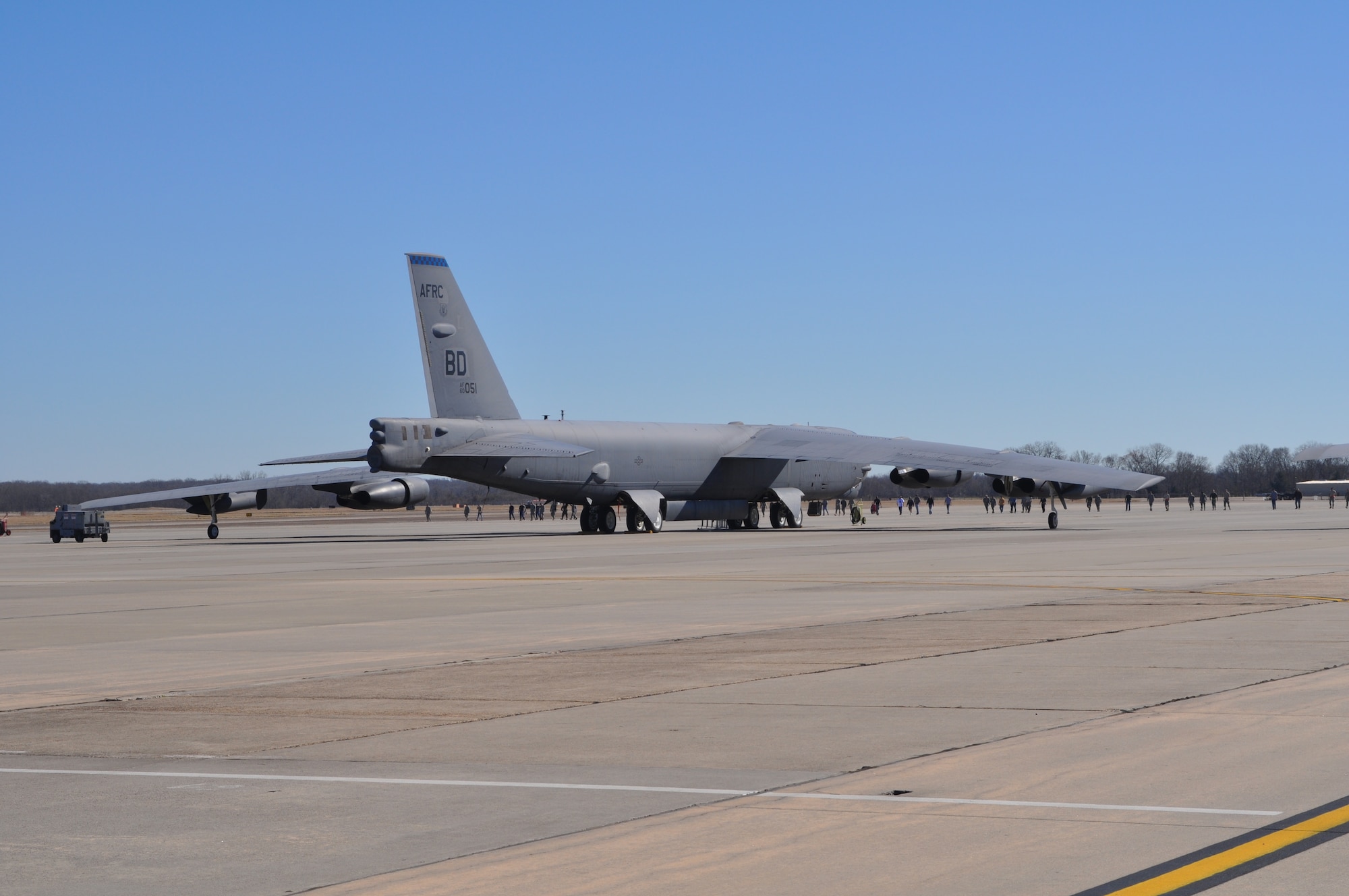 The 917th Aircraft Maintenance Squadron on Barksdale Air Force Base, La., made up of both 917th personnel and Regular Air Force members attached to the unit, conducts a foreign object damage (FOD) walk on Barksdale’s flight line Jan. 22, 2010. The 917th AMXS walk the flight line every Friday, collecting any type of FOD, and removing it in order to minimize the chances of damage to aircraft or injury to personnel on base.   (U.S. Air Force Photo/Senior Airman Crystal Marie Jordan)