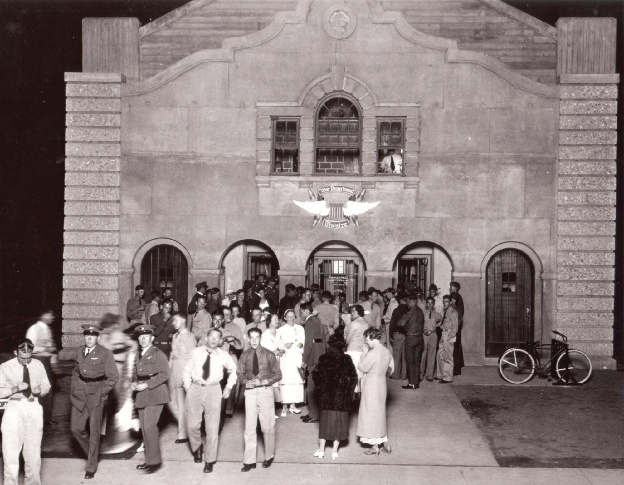 Moviegoers exit the March Field Theater, which was built in 1933.  (Photo courtesy of March Field Museum)