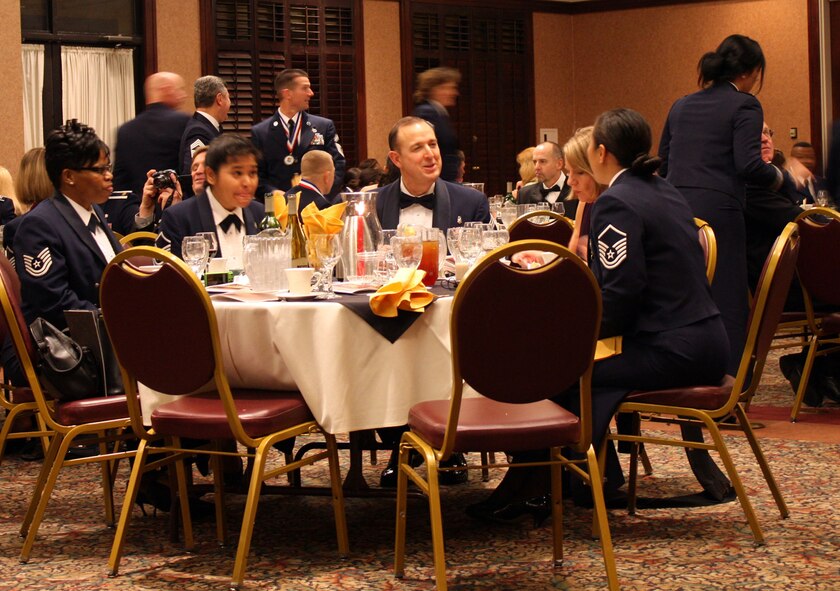 TRAVIS AIR FORCE BASE, Calif. -- It’s was the occasion of the year for the members of the 349th Air Mobility Wing; this night where the wing members are recognized for their accomplishments and contributions to the wing mission. It’s was the 349th Annual Awards Banquet, Jan 23.  Maj. Gen. (Sel) Eric W. Crabtree, 4th Air Force commander, was the guest speaker at the 349th Air Mobility Wing Annual Awards Banquet held at the Delta Breeze Club, Jan. 23. More than 200 community leaders, wing members, their families and friends came together to celebrate the daily endeavors of wing members that were there to be honored.  Medical Group members including Chief Master Sgt. Louis M. Kloeppel, attended the 349th Air Mobility Wing Annual Awards Banquet held at the Delta Breeze Club here Saturday.(U.S. Air Force photo/Master Sgt. Robert Wade)