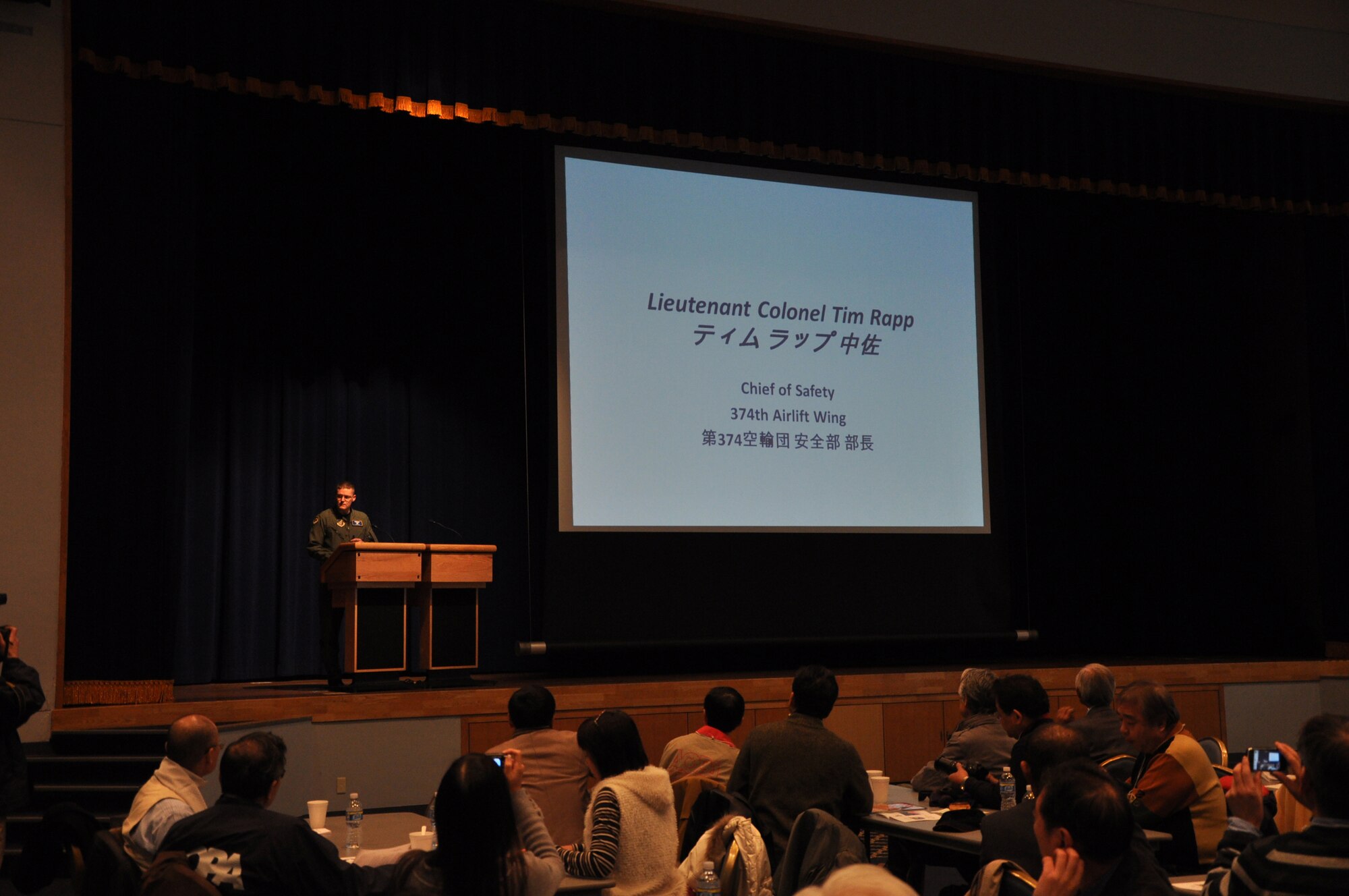 YOKOTA AIR BASE, Japan -- Col. Timothy Rapp, 374th Airlift Wing chief of safety, gives a brief Jan. 10 at the Mid-Air Collision Avoidance (MACA) Confernece. (U.S. Air Force photo/Master Sgt. Todd Hanson)