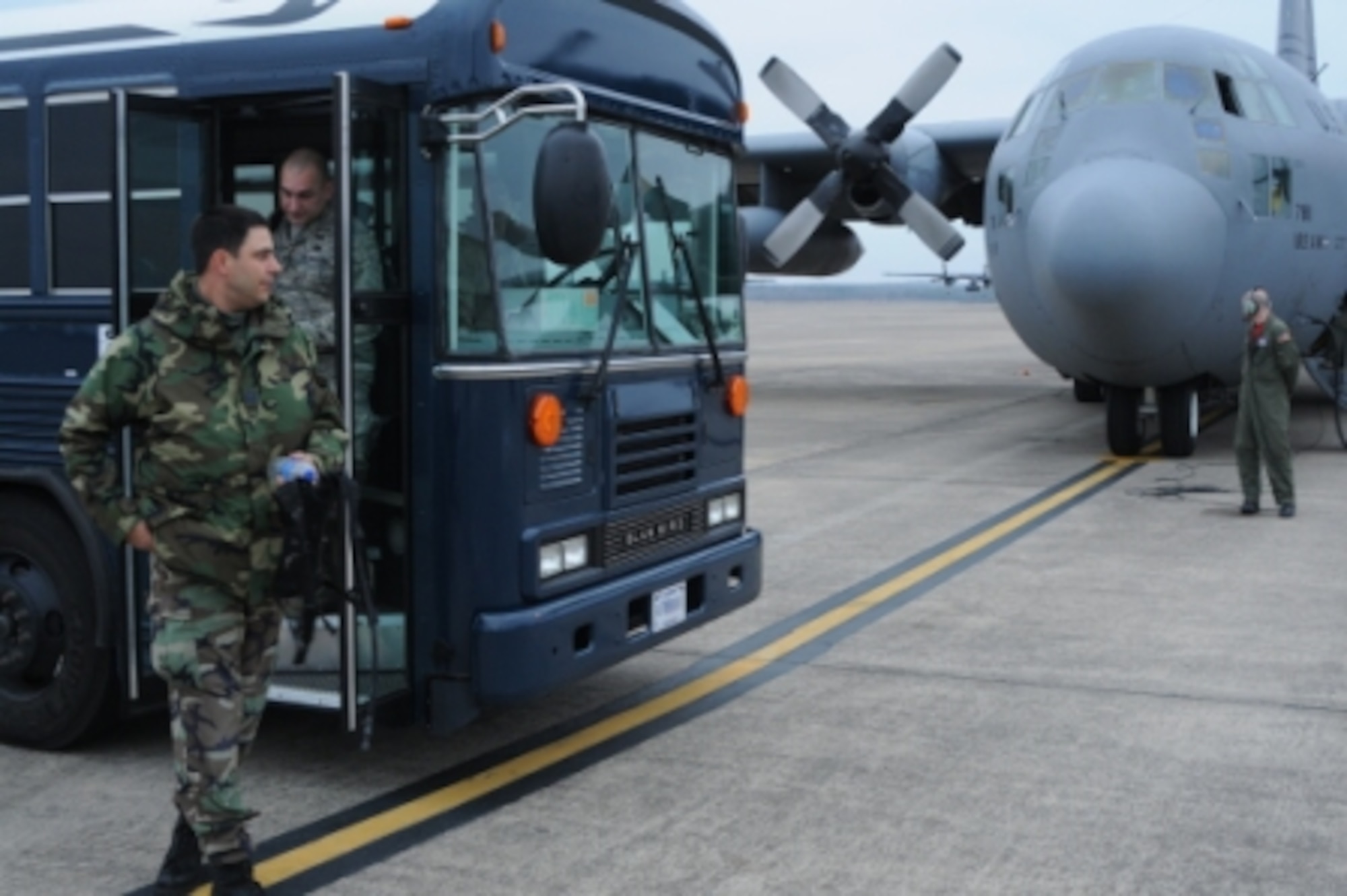 Seven members of the Arkansas Air National Guard's 123rd Intelligence Squadron departed the state Jan. 22 on the first leg of their journey to Haiti where they’re supporting the disaster relief effort. The team departed the base courtesy of an Arkansas Air National Guard C-130 piloted by members of the Guard's 189th Airlift Wing. The team's mission is to analyze imagery from full-motion video taken from fixed-wing aircraft conducting aerial reconnaissance over the affected areas of Haiti.  The unit will assist with force protection for troops on the ground through identification of areas with rioting or mass crowding of displaced persons.  The unit will also be responsible for analyzing infrastructure, such as roadways, sea and aerial ports to help identify their capabilities to accept incoming support. (Courtesy photo of Arkansas National Guard)