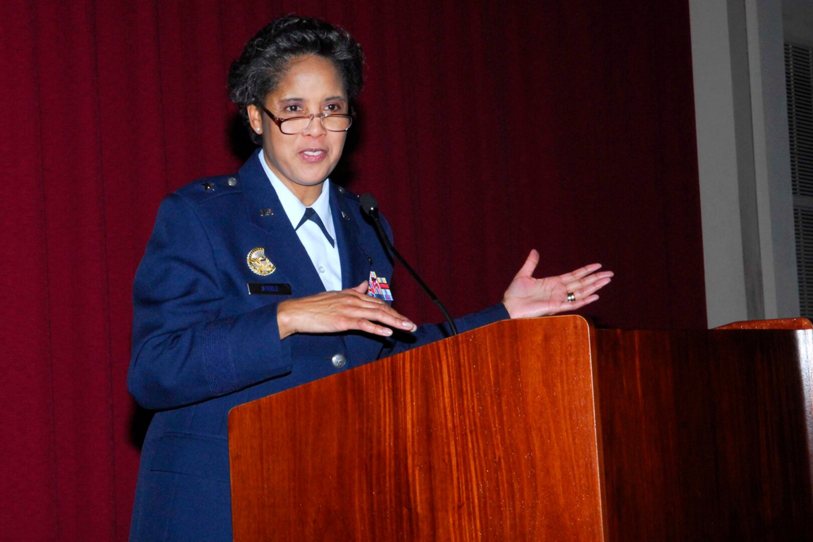 Retired Brig. Gen. Toreaser A. Steele gives comments during Lackland's Martin Luther King Day luncheon Jan. 14. The general spoke about Dr. King's vision of change. (U.S. Air Force photo/Alan Boedeker)