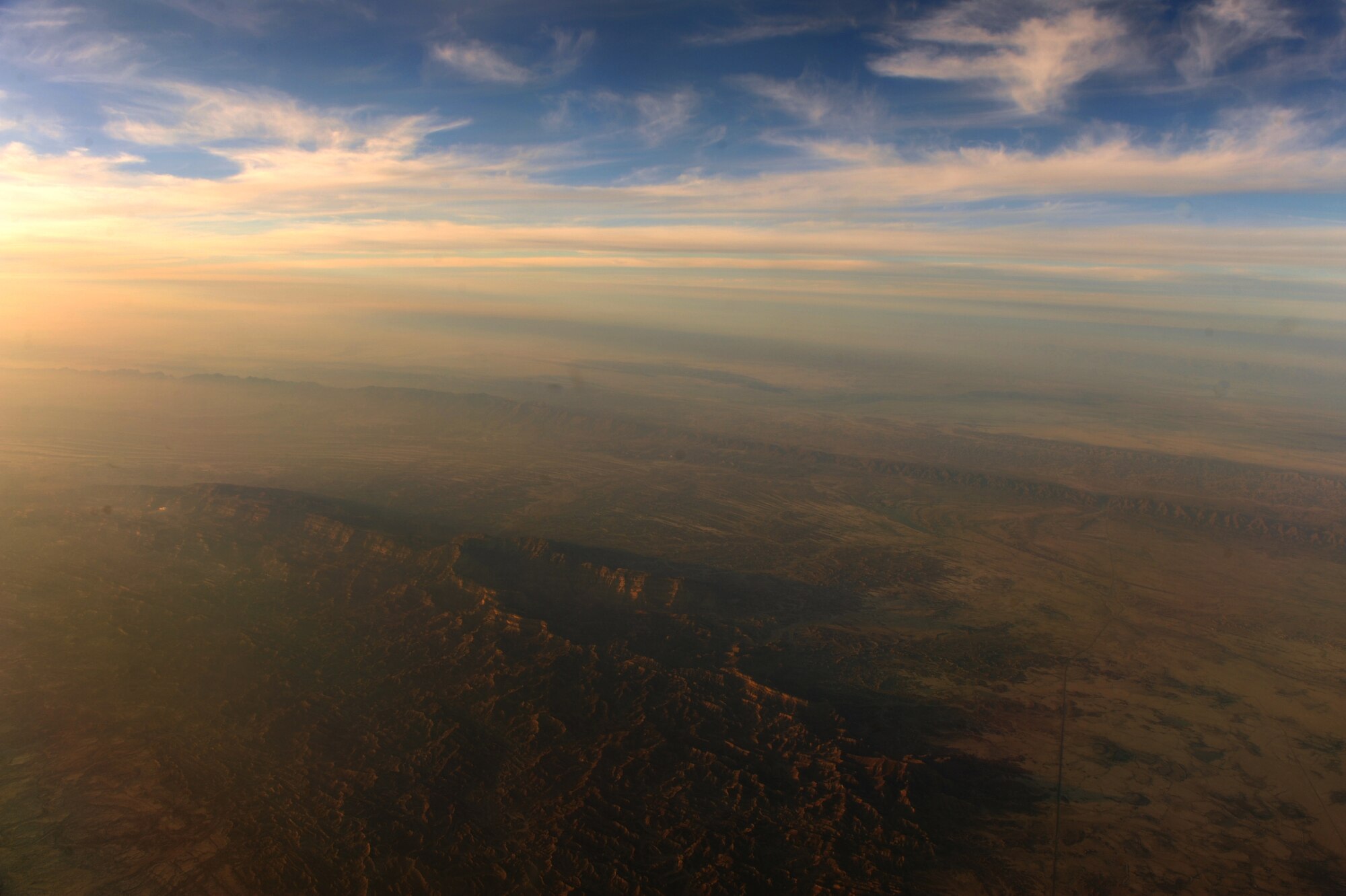 An aerial view of Southwest Asia from the cockpit of a C-17A Globemaster III during a cargo transportation mission to Afghanistan Jan. 20, 2010.  (U.S. Air Force photo/Staff Sgt. Manuel J. Martinez)