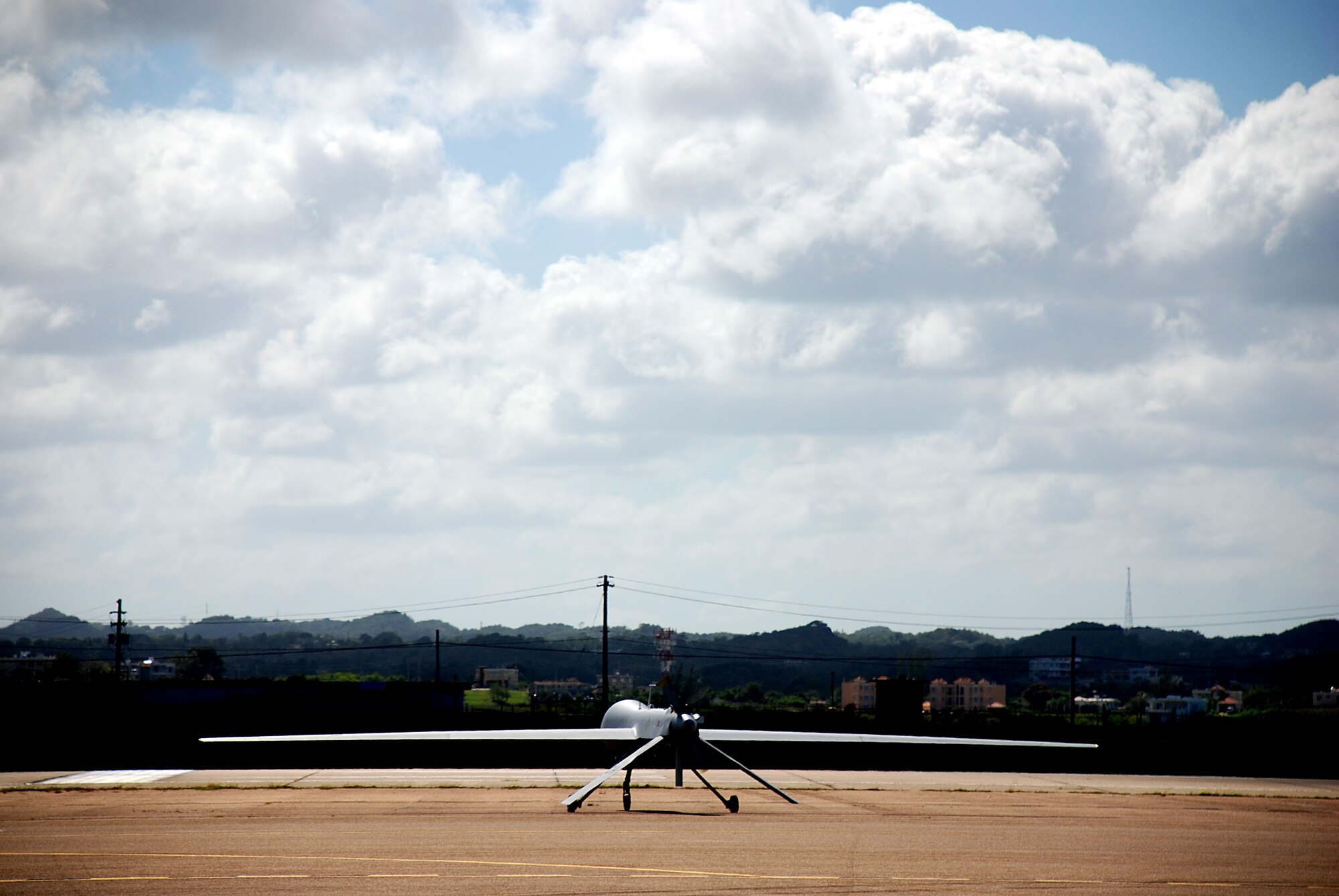 An RQ-1 Predator prepares for takeoff at Aeropuerto Rafael Hernandez outside Aquadilla, Puerto Rico on 27 Jan., 2010.  The RQ-1 remotely piloted systems are operating out of Puerto Rico in support of Operation Unified Response in Haiti.  Airmen from Creech Air Force Base, Las Vegas, Nev. are providing 24 hour a day full-motion video in real time to international relief workers on the ground in order to speed humanitarian aid to remote and cut-off areas of the country following the earthquake on 12 Jan., 2010. (U.S. Air Force photo by Capt. Nathan Broshear)