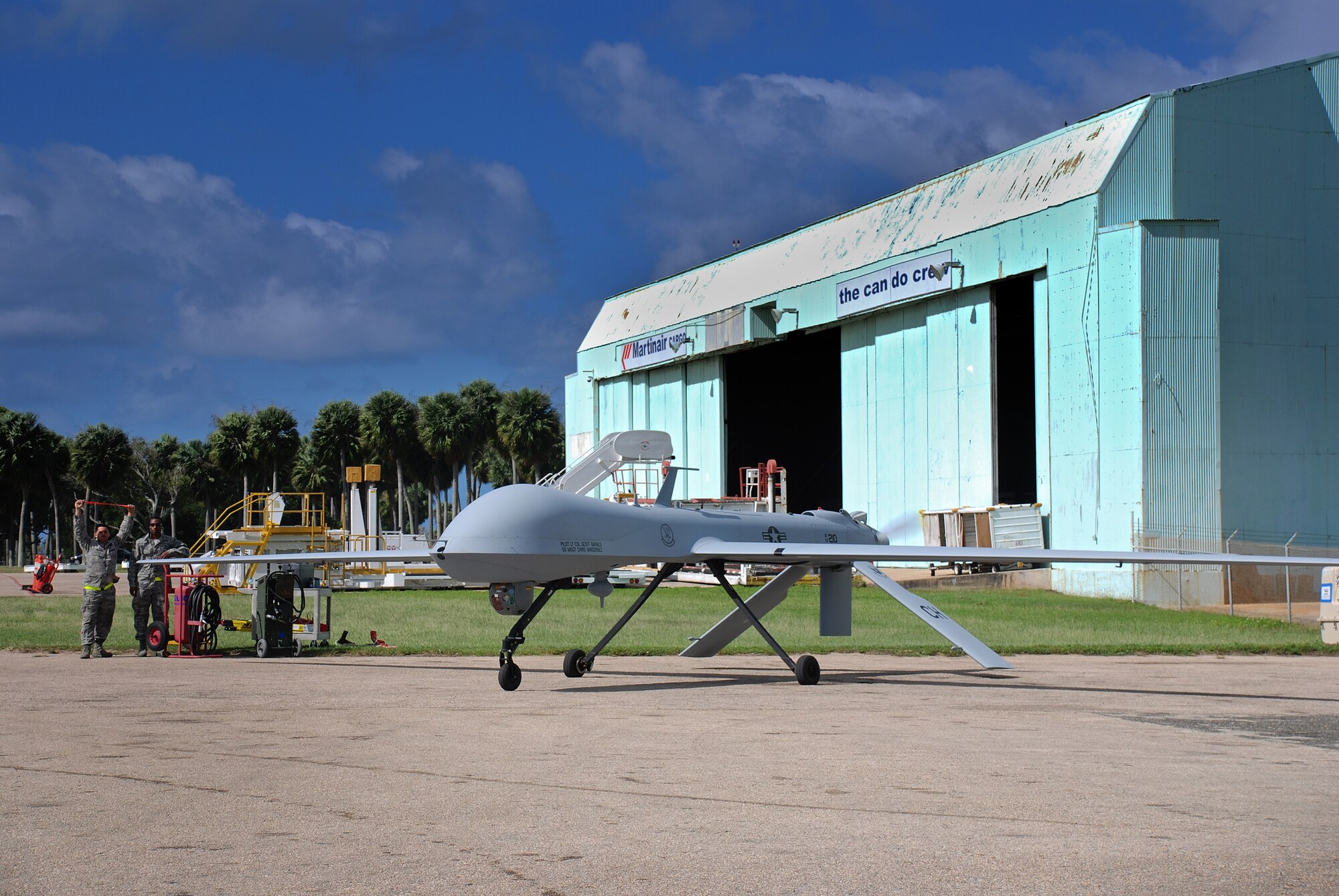 An RQ-1 Predator prepares for takeoff at Aeropuerto Rafael Hernandez outside Aquadilla, Puerto Rico on 27 Jan., 2010.  The RQ-1 remotely piloted systems are operating out of Puerto Rico in support of Operation Unified Response in Haiti.  Airmen from Creech Air Force Base, Las Vegas, Nev. are providing 24 hour a day full-motion video in real time to international relief workers on the ground in order to speed humanitarian aid to remote and cut-off areas of the country following the earthquake on 12 Jan., 2010. (U.S. Air Force photo by Maj. Jeff Bright)