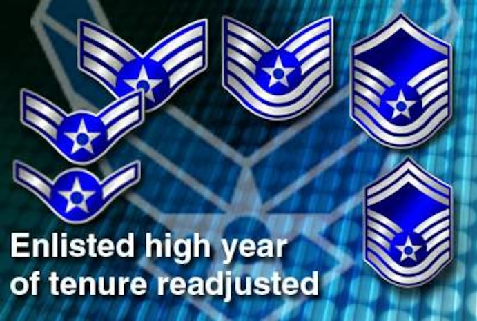 Air Force manpower and personnel officials announced Jan. 27, 2010, a return of enlisted high year of tenure limits to their pre-2003 levels. The change will initially affect approximately 2,500 Airmen; 500 senior airmen, 400 technical sergeants, 1,200 master sergeants and 400 senior master sergeants. The HYT for senior master sergeant, master sergeant, technical sergeant and senior airman will return to 26, 24, 22 and 10 years, respectively. The HYT limits for both chief master sergeant (30 years) and staff sergeant (20 years) will remain the same since they were not raised in 2003. 
