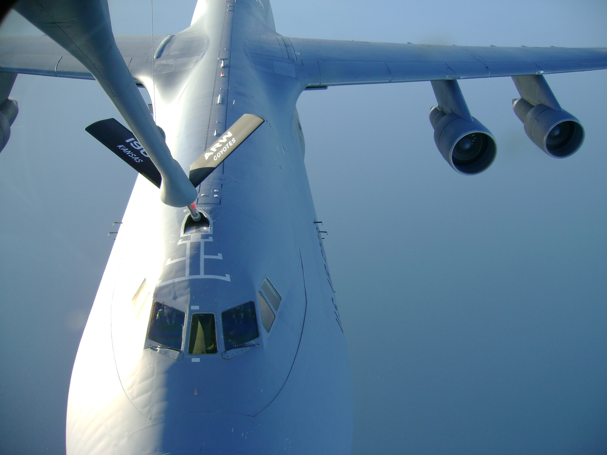 Chief Master Sgt. Tim Trienen (not shown) refuels a C-5 over the Black Sea during the AEF deployment to Turkey. (photo by Staff Sgt. Ken Snyder)