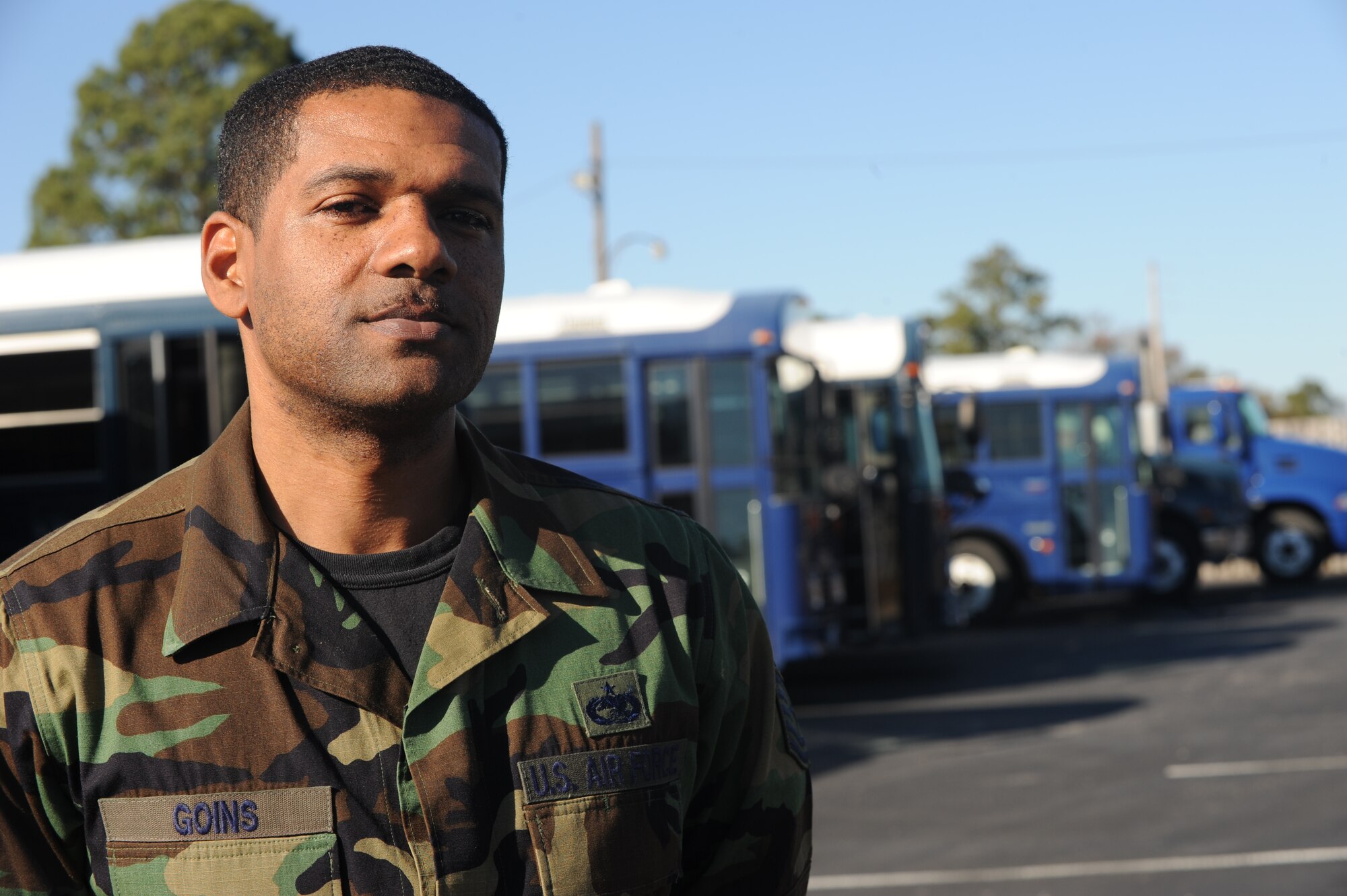 Technical Sgt. Howard Goins III from the 628th Logistics Readiness Squadron poses for a picture on Charleston AFB Jan. 16. Sergeant Goins is first and foremost a vehicle operator whose primary duties include being the operator for records and licensing, training and validation, as well as a vehicle operator and dispatcher for the base. Since the earthquake in Haiti Sergeant Goins stated that he feels good being able to provide support to the overall mission. (U.S. Air Force photo/Senior Airman Katie Gieratz)(RELEASED)
