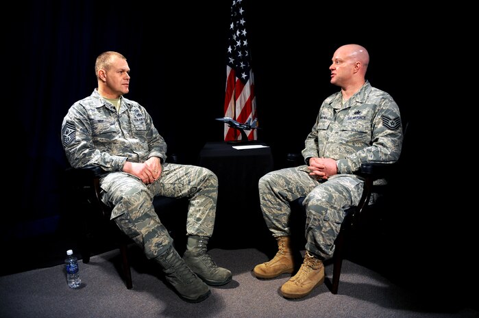 NELLIS AIR FORCE BASE, Nev. -- Chief Master Sgt. of the Air Force James Roy is interviewed by Tech Sgt. Jeramie Brown, a 99th Air Base Wing public affairs videographer, Jan. 22. Chief Roy visited the enlisted Airmen assigned to Nellis AFB, Creech AFB, and Fort Irwin. (U.S. Air Force photo by Airman 1st Class Brett Clashman)






















  












 











































  












 
























