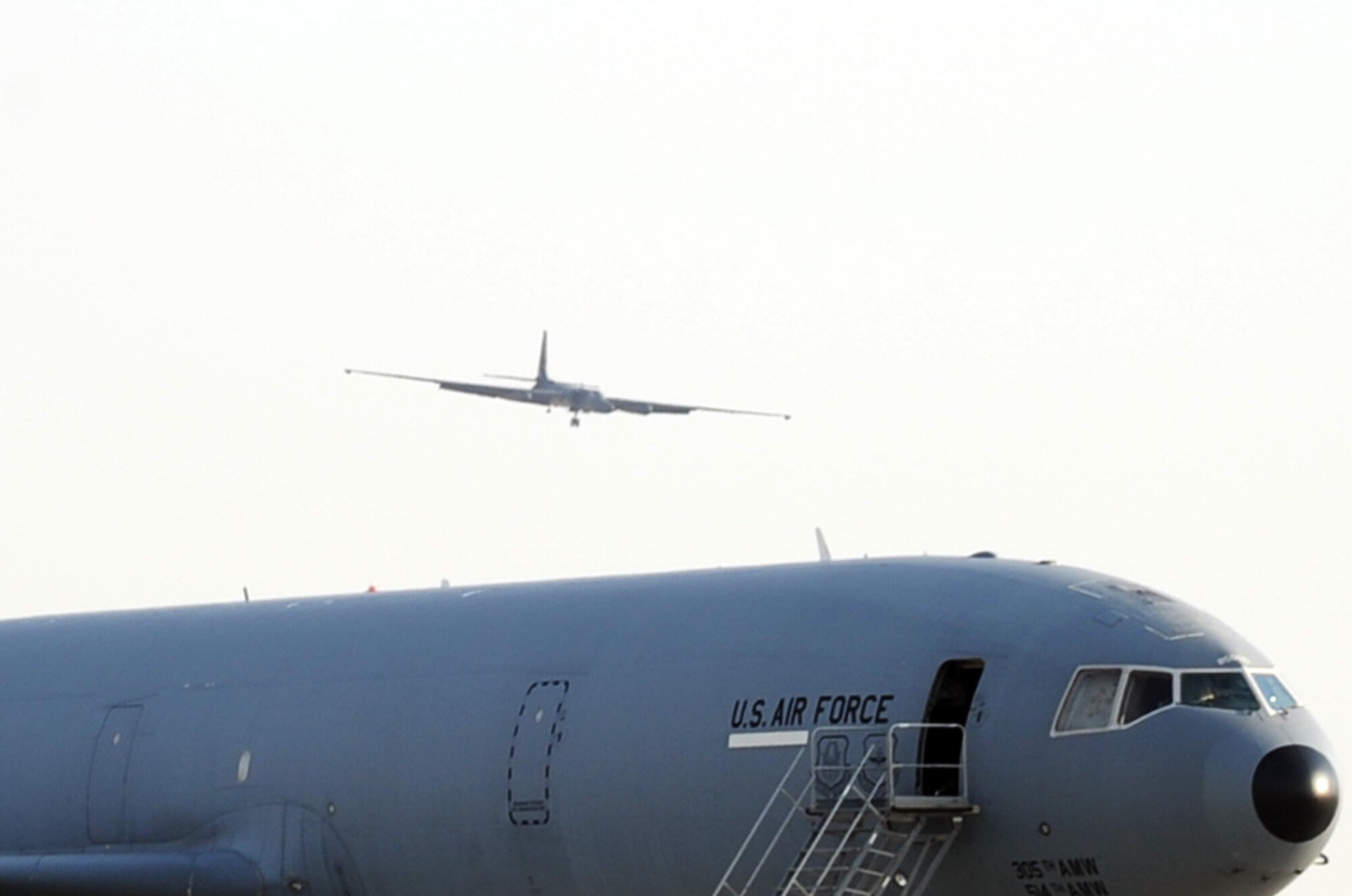 A U-2 Dragon Lady from the 99th Expeditionary Reconnaissance Squadron comes in to land after completing a mission Jan. 23, 2010, from a non-disclosed location in Southwest Asia.  On its missions, the U-2 flies as high an altitude as 70,000 feet. The 99th ERS, part of the 380th Air Expeditionary Wing, supports Operations Iraqi Freedom and Enduring Freedom and the Combined Joint Task Force-Horn of Africa. (U.S. Air Force Photo/Tech. Sgt. Scott T. Sturkol/Released)