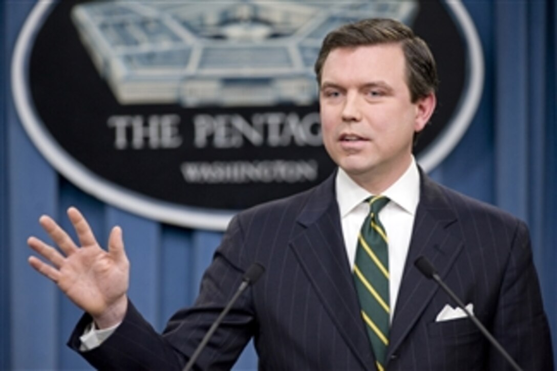 Pentagon Press Secretary Geoff Morrell conducts a press briefing in the Pentagon on Jan. 27, 2010.  