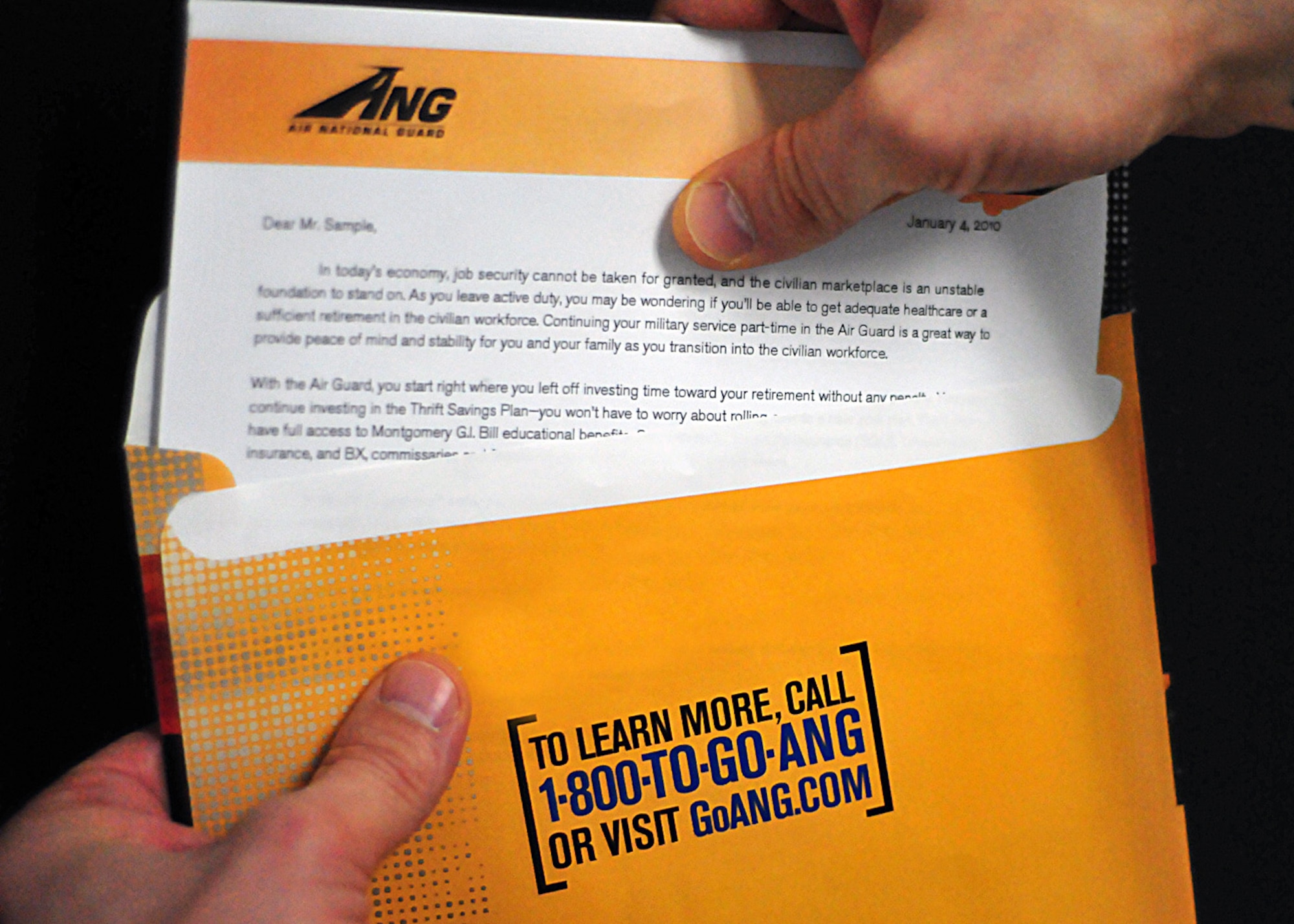 A new Air National Guard direct-mail recruiting campaign launched in January 2010 is educating active duty servicemembers leaving the military on the benefits of continuing their service as part-timers.