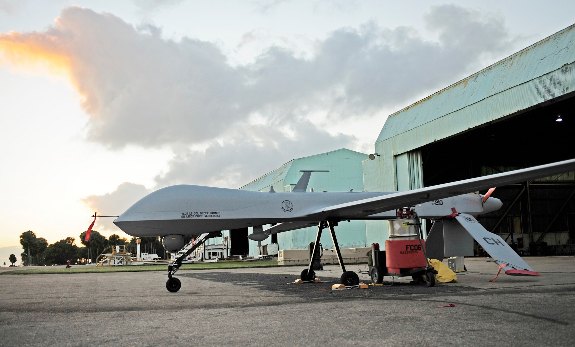 An RQ-1 Predator prepares for takeoff at Aeropuerto Rafael Hernandez Jan. 27, 2010, outside Aguadilla, Puerto Rico. The remotely piloted aircraft are operating out of Puerto Rico in support of Operation Unified Response in Haiti. Airmen from Creech Air Force Base, Nev., are providing 24-hour-a-day full-motion video in real-time to international relief workers on the ground in order to speed humanitarian aid to remote and cut-off areas of the country following the earthquake Jan. 12, 2010. (U.S. Air Force photo/Tech. Sgt. James L. Harper Jr.)