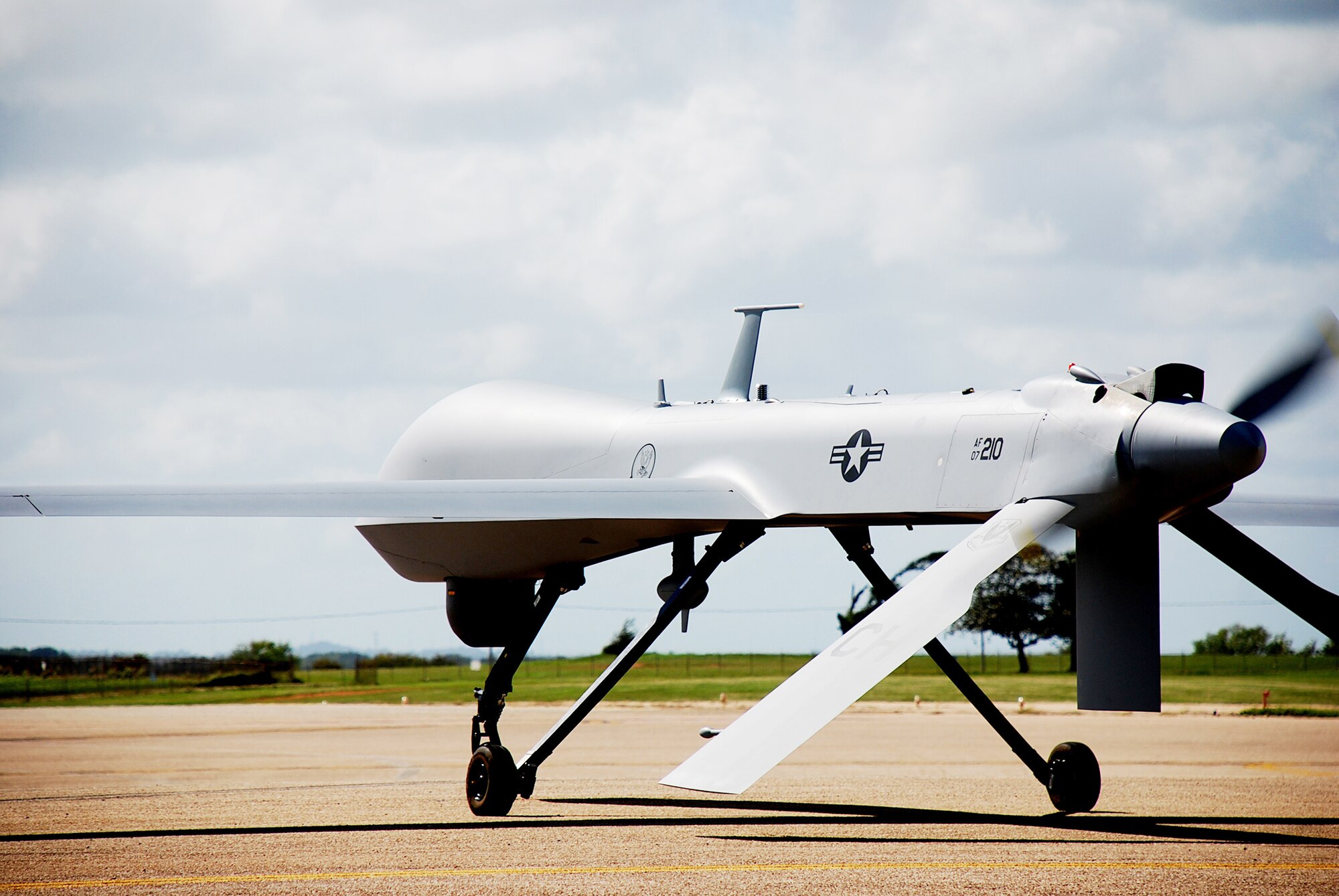 An RQ-1 Predator prepares for takeoff at Aeropuerto Rafael Hernandez Jan. 27, 2010, outside Aguadilla, Puerto Rico. The remotely piloted aircraft are operating out of Puerto Rico in support of Operation Unified Response in Haiti. Airmen from Creech Air Force Base, Nev., are providing 24-hour-a-day full-motion video in real-time to international relief workers on the ground in order to speed humanitarian aid to remote and cut-off areas of the country following the earthquake Jan. 12, 2010. (U.S. Air Force photo/Capt. Nathan Broshear)