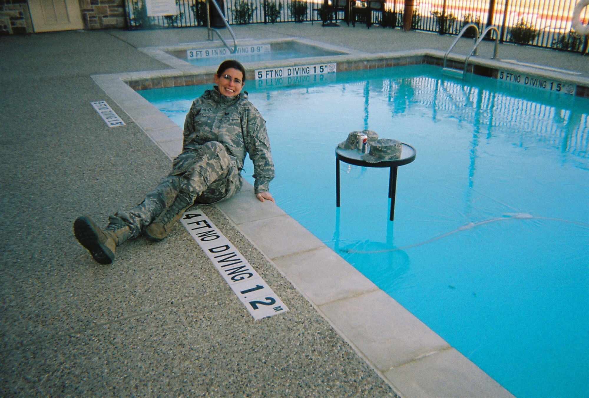 940th Wing Reservists from Beale Air Force Base, Calif, endured unseasonably cold temperatures during a deployment to Ft. Wolters,Texas, in January 2010. According to 940th Services Flight members, temperatures dipped below 20 degrees on several occasions, causing the swimming pool at the hotel where the group was staying to freeze solid. (U.S. Air Force Photo/Tech. Sgt. Barbra Mateus)