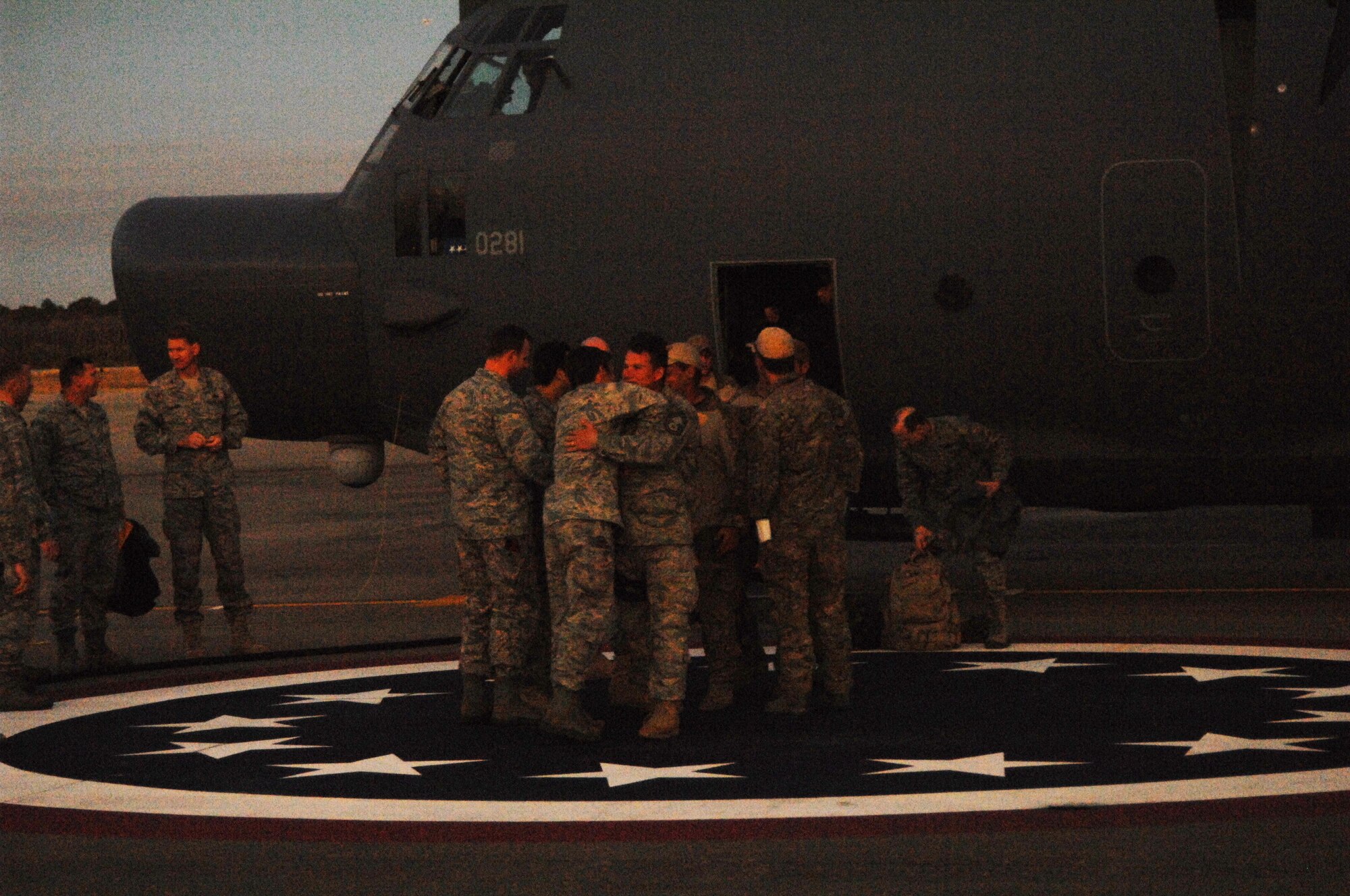 Wing leadership greets Airmen from the 1st Special Operations Logistics Readiness Squadron returning from Haiti at Hurlburt Field Jan. 27. 1st SOLRS Airmen were at the island for a two-week deployment of establishing the fuel resupply line for all military vehicles and aircraft involved in the ongoing humanitarian relief efforts Jan. 14. (U.S. Air Force photo by Senior Airman Matthew Loken) 