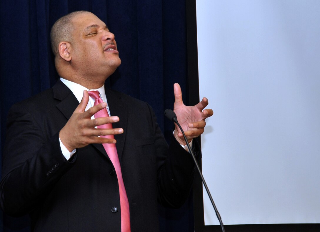 J. David Reeves, national president of Blacks In Government, was the guest speaker at Los Angeles Air Force Base’s Dr. Martin Luther King Jr. Celebration Luncheon, Jan. 14.  (Photo by Lou Hernandez)