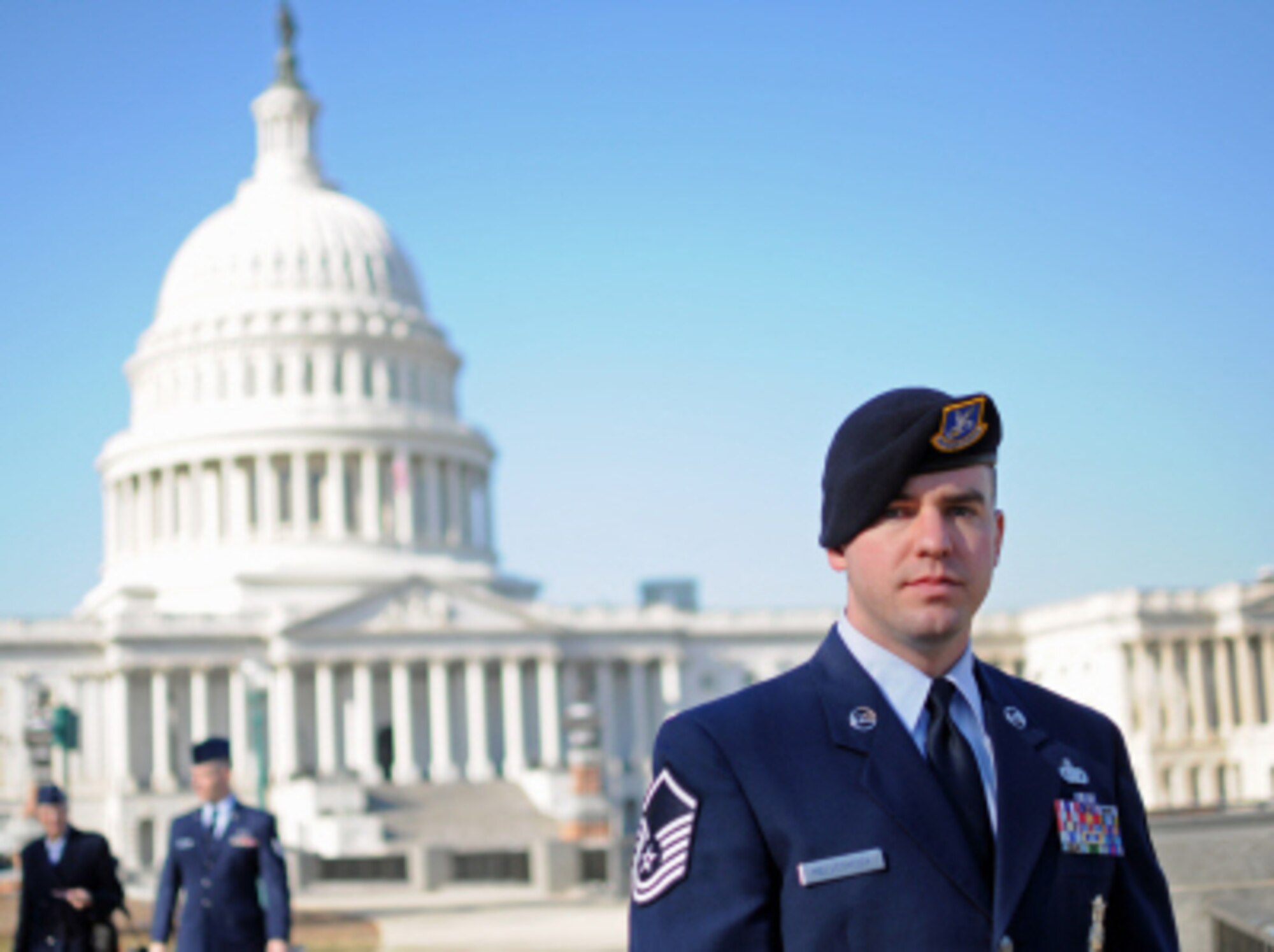 Master Sgt. Daniel Mellesmoen, 934th Security Forces Squadron, stands outsite the capital building during the Air Force Reserve Congressional Orientation Course Jan 14. (Air Force photo/Senior Airman Paul Weber) 