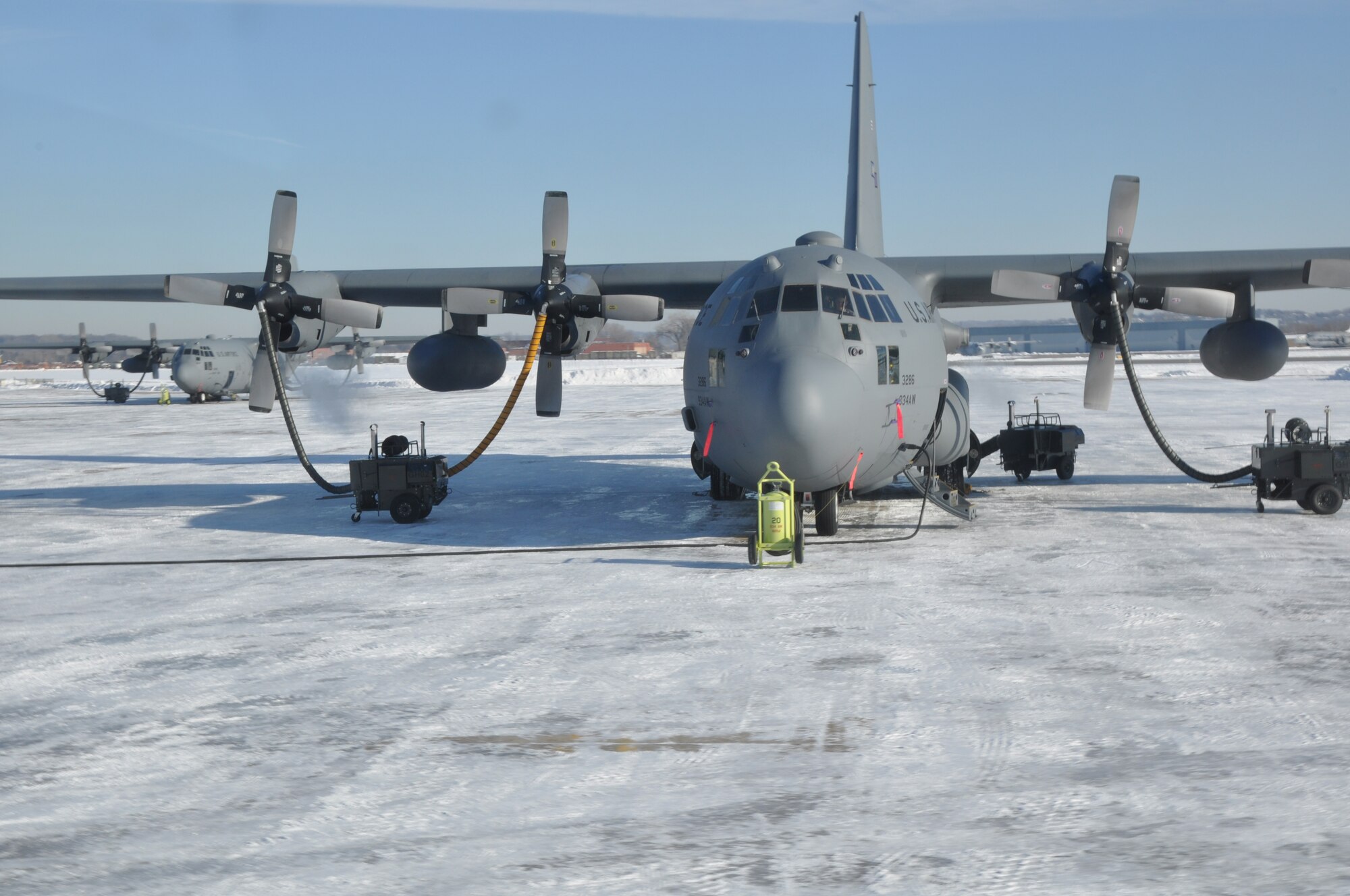 Heaters keep the C-130 engines warm with blasts of 150 degree heat. (Air Force Photo/Tech. Sgt. Bob Sommer)