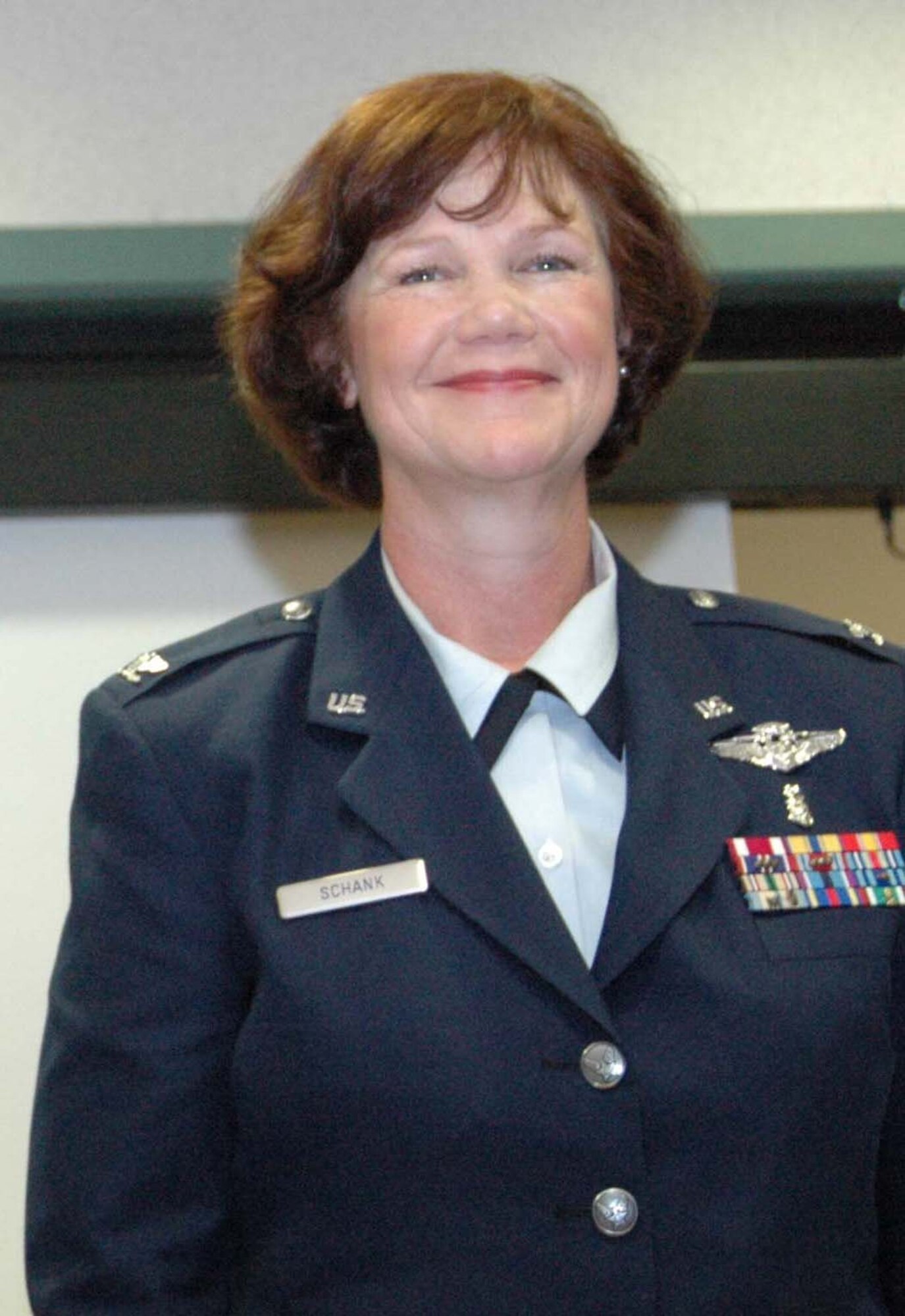 JOINT BASE MCGUIRE-DIX-LAKEHURST, N.J. -- Col. Paulette R. Schank, assumed command of the 514th Aerospace Medicine Squadron during a ceremony in June 2009.  Colonel Schank is working in Haiti as a volunteer healthcare provider. (U.S. Air Force photo/Master Sgt. Donna T.  Jeffries)