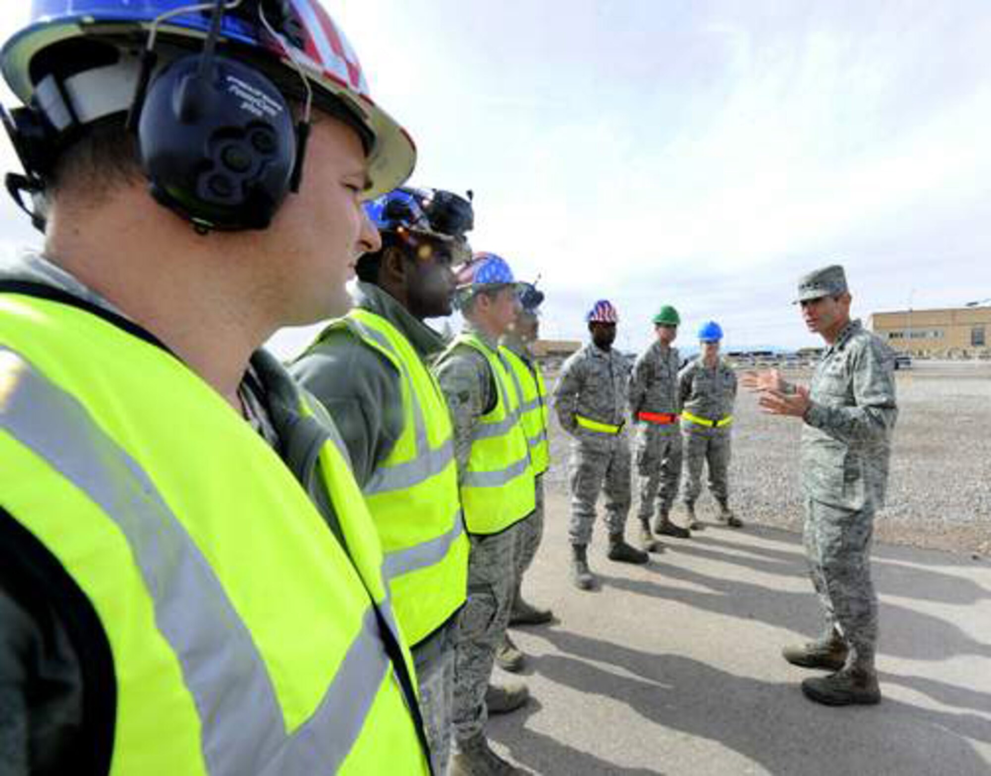 Air Force Chief of Staff Gen. Norton Schwartz speaks with Airmen of the 49th Material Maintenance Group during his visit to the Basic Expeditionary Airfield Resources Base Jan. 27, 2010, at Holloman Air Force Base, N.M. General Schwartz visited Holloman AFB to see Airmen and operations firsthand. (U.S. Air Force photo/Airman 1st Class Veronica Stamps)
